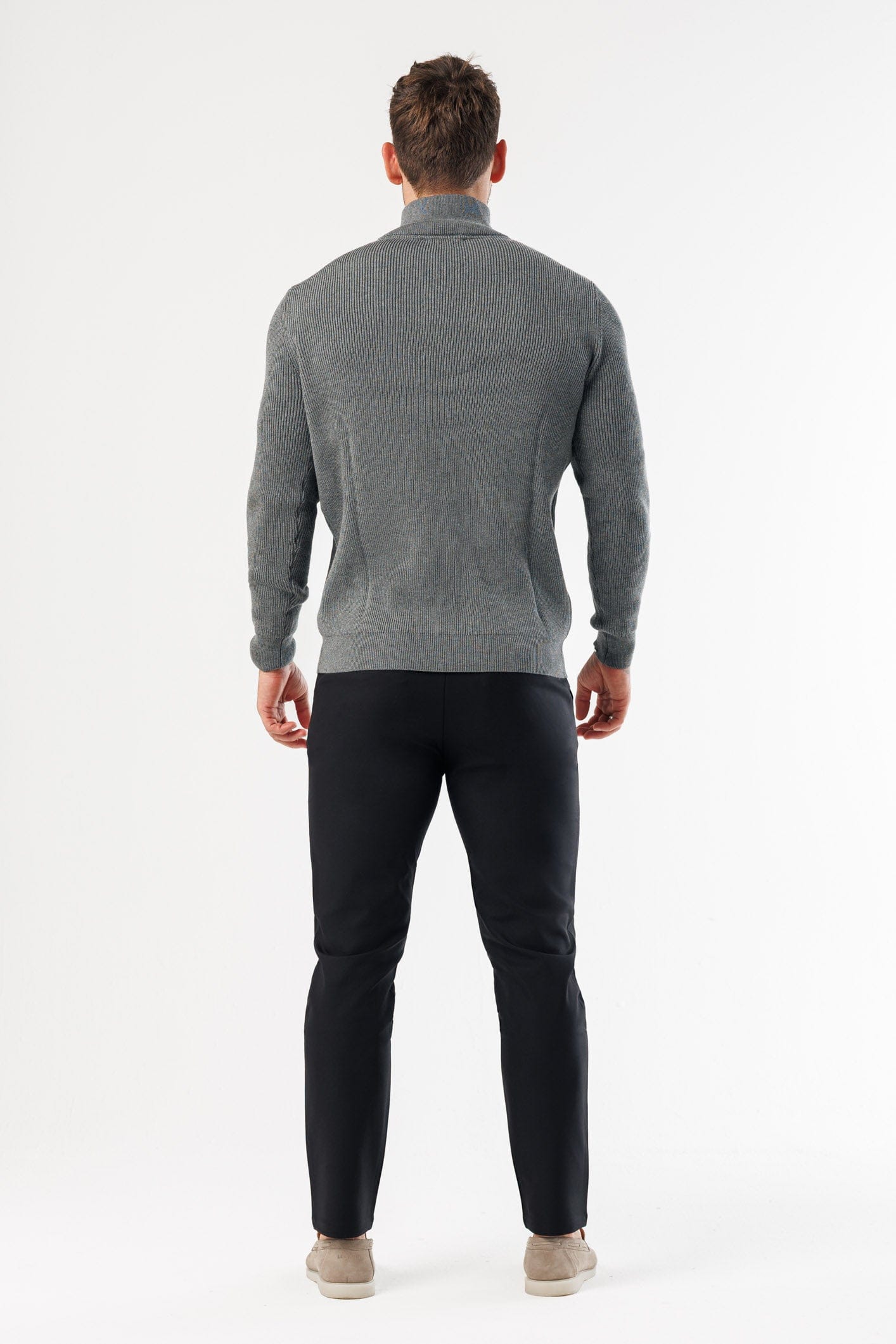 Legend London KNITWEAR RIDGE KNIT QUARTER ZIP - GREY MARL