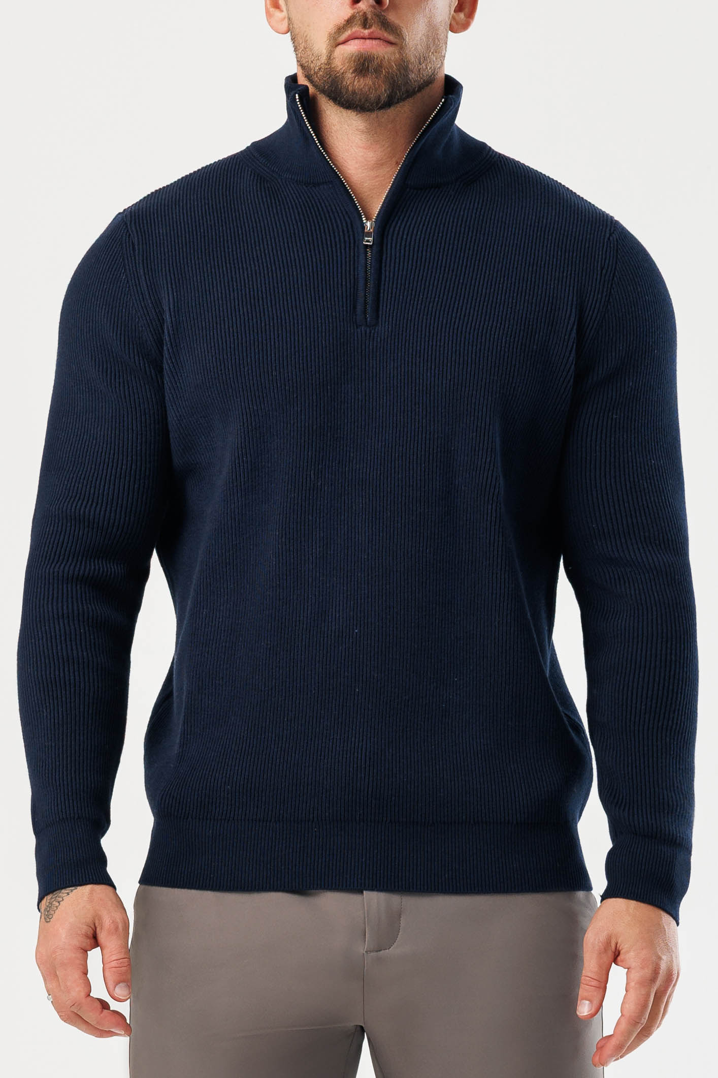 Legend London KNITWEAR RIDGE KNIT QUARTER ZIP - NAVY