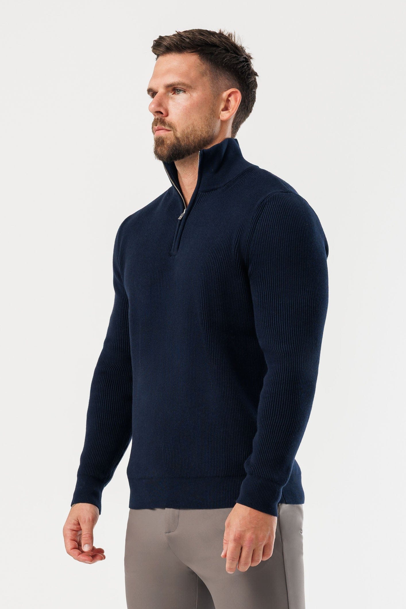 Legend London KNITWEAR RIDGE KNIT QUARTER ZIP - NAVY