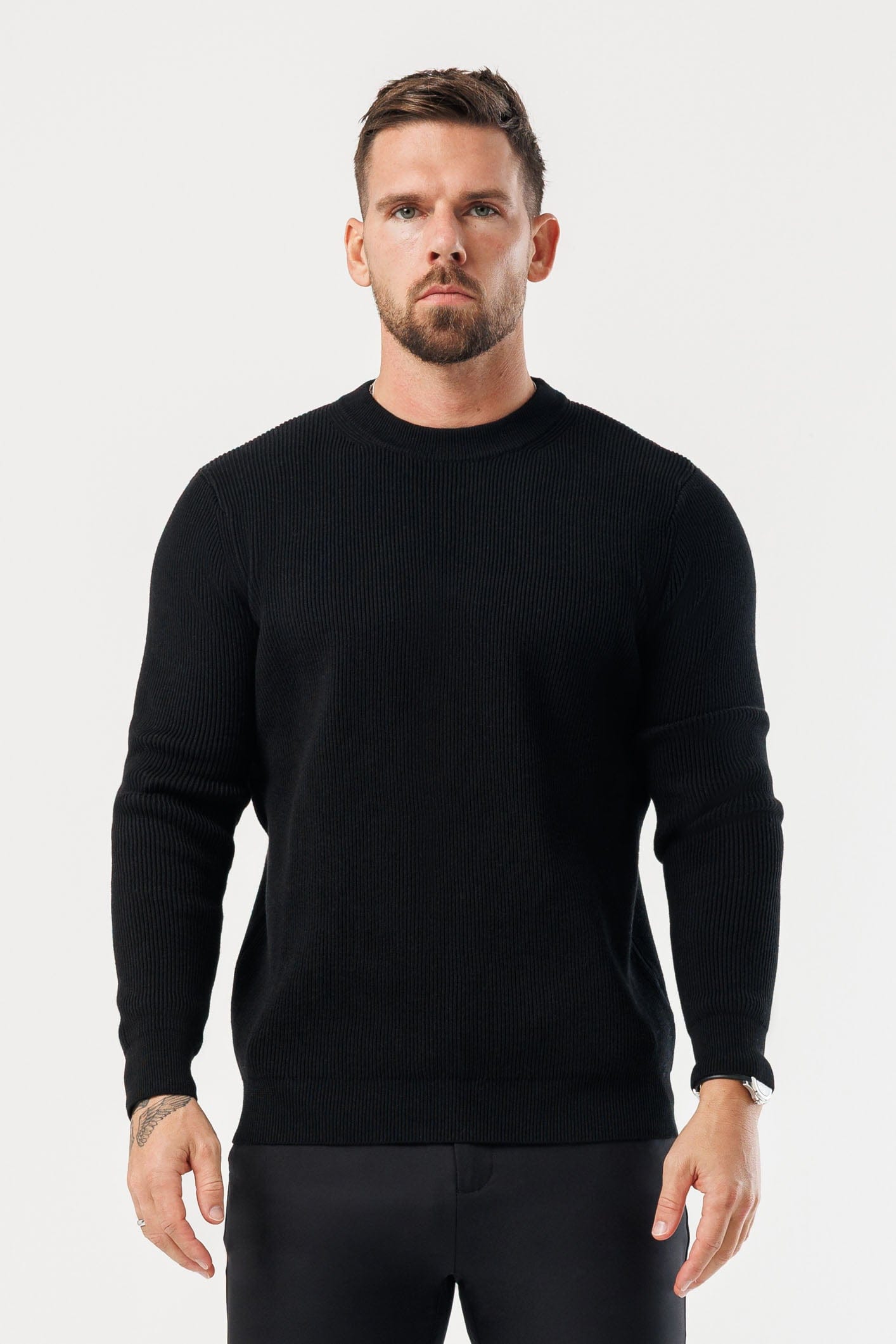 Legend London KNITWEAR RIDGE KNIT SWEATER - BLACK