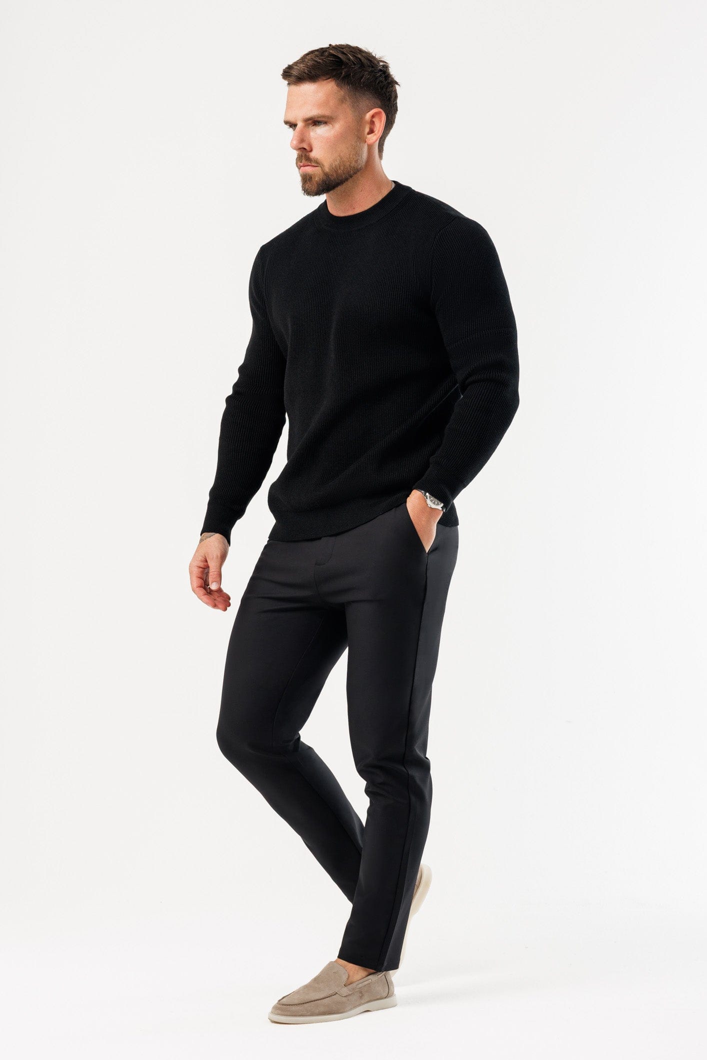 Legend London KNITWEAR RIDGE KNIT SWEATER - BLACK