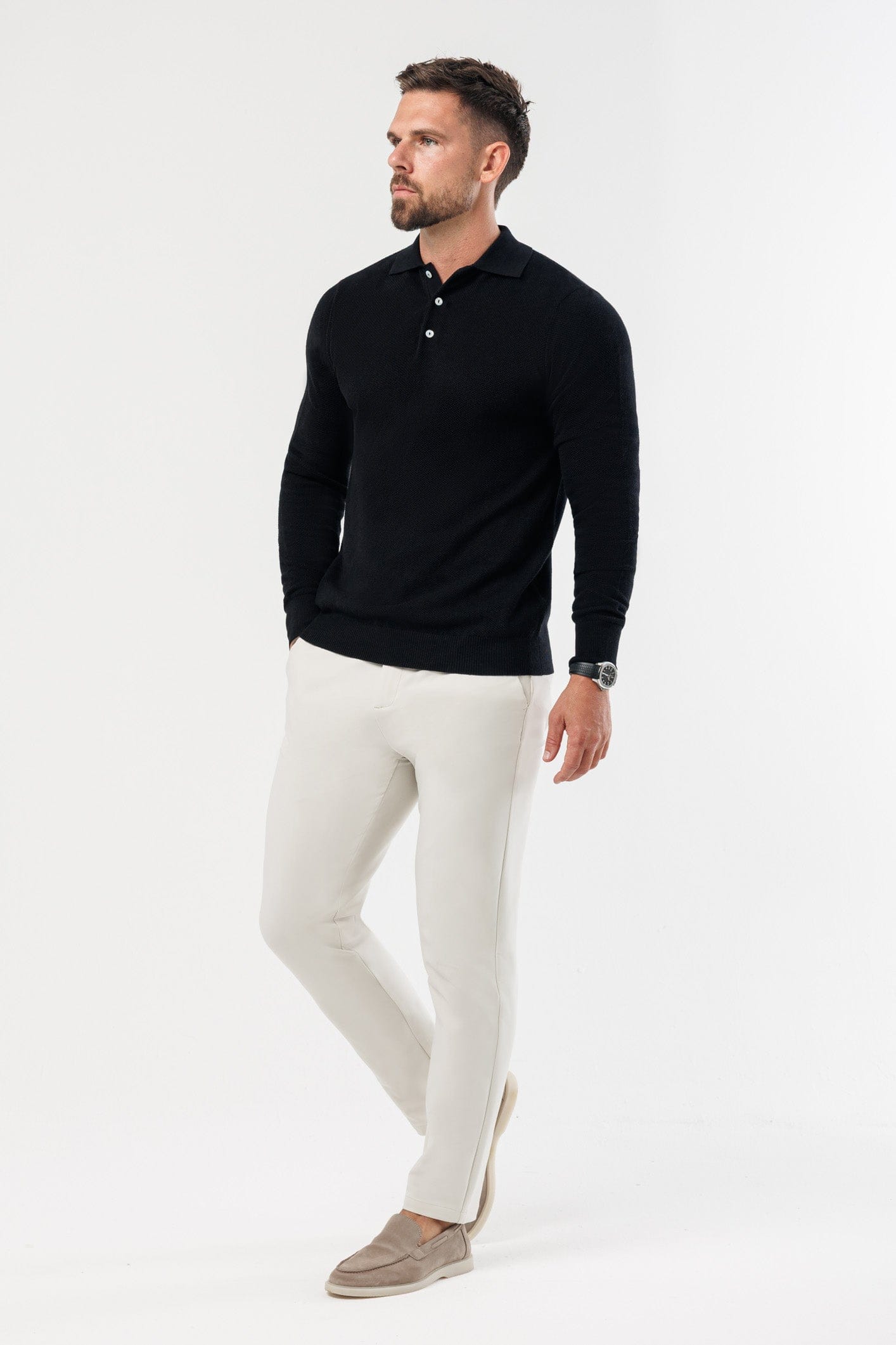 Legend London Polo - COAST COAST LONG SLEEVE POLO - BLACK