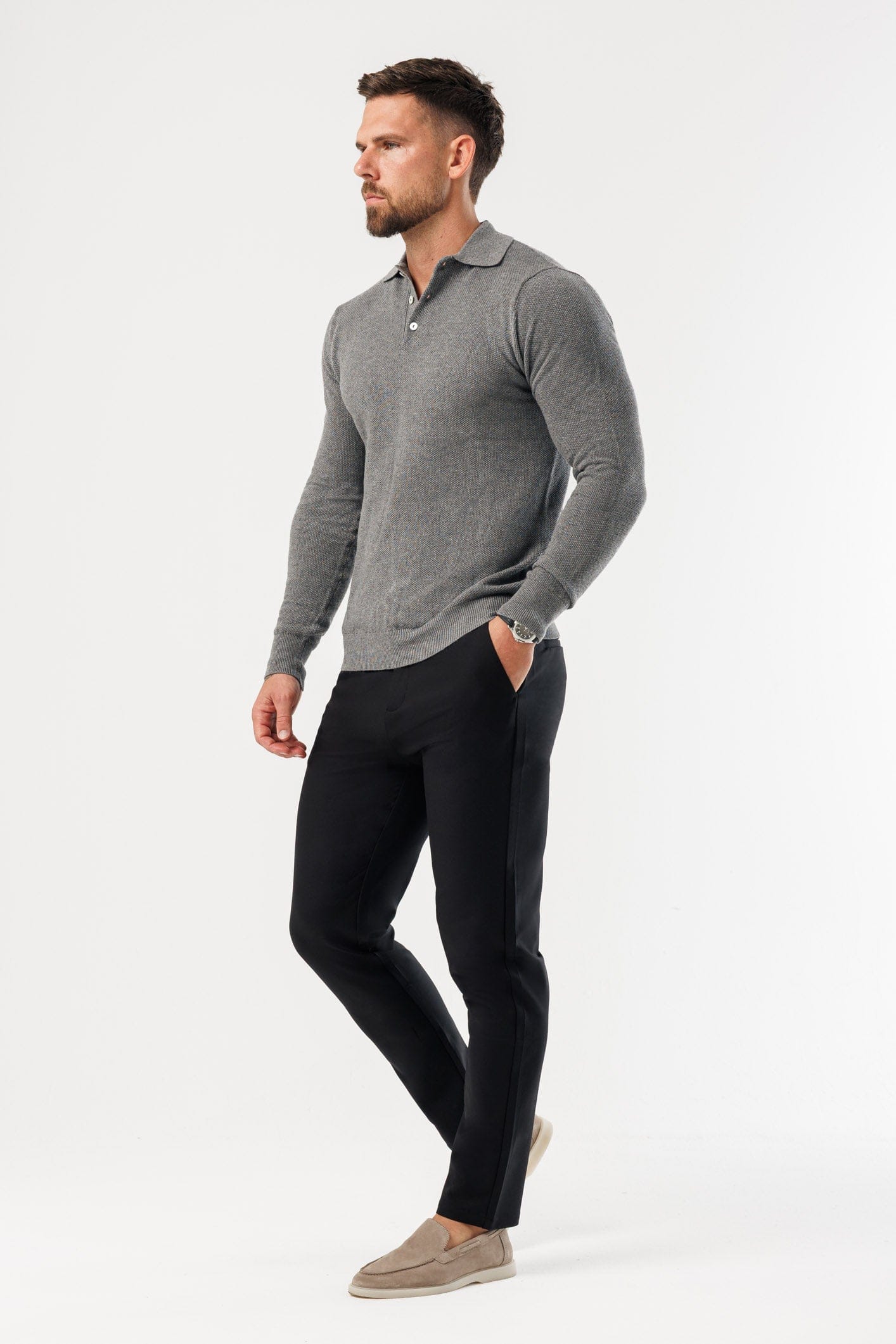 Legend London Polo - COAST COAST LONG SLEEVE POLO - DARK GREY