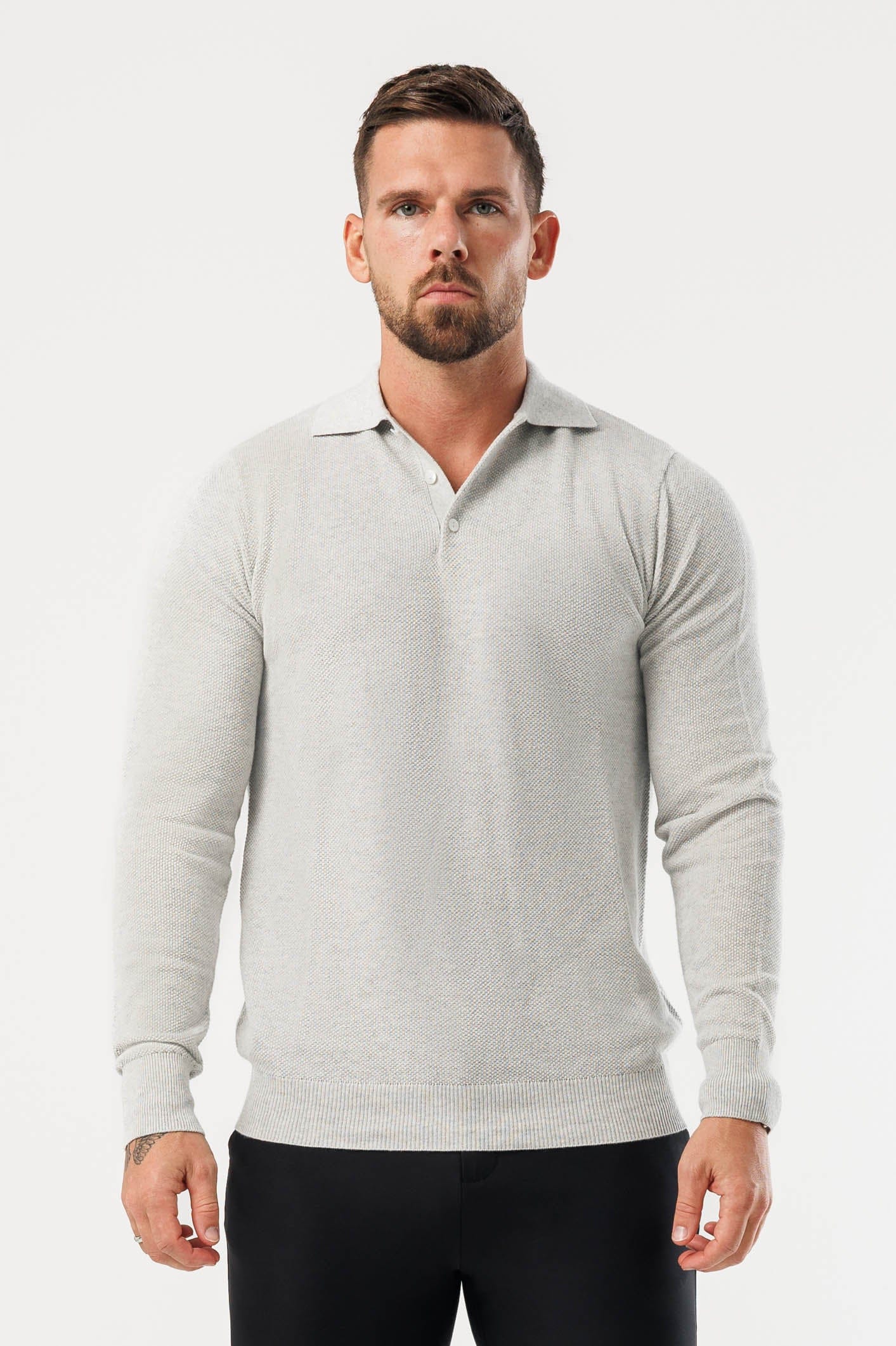 Legend London Polo - COAST COAST LONG SLEEVE POLO - GREY MARL