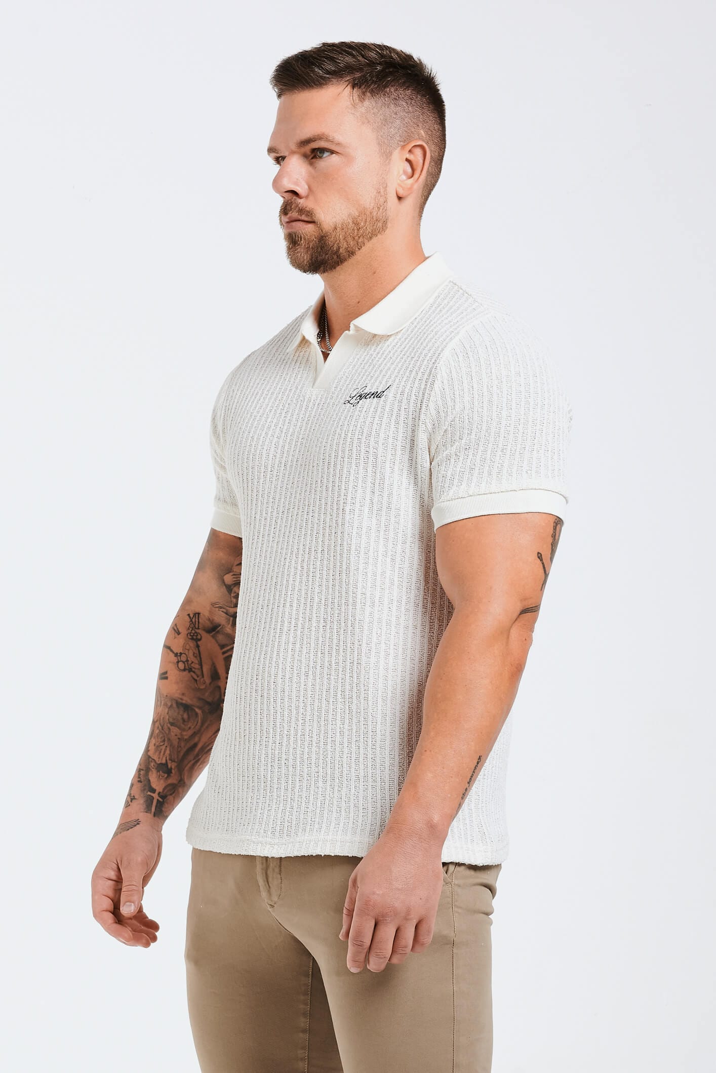 Legend London Polo LADDER KNIT POLO - ECRU