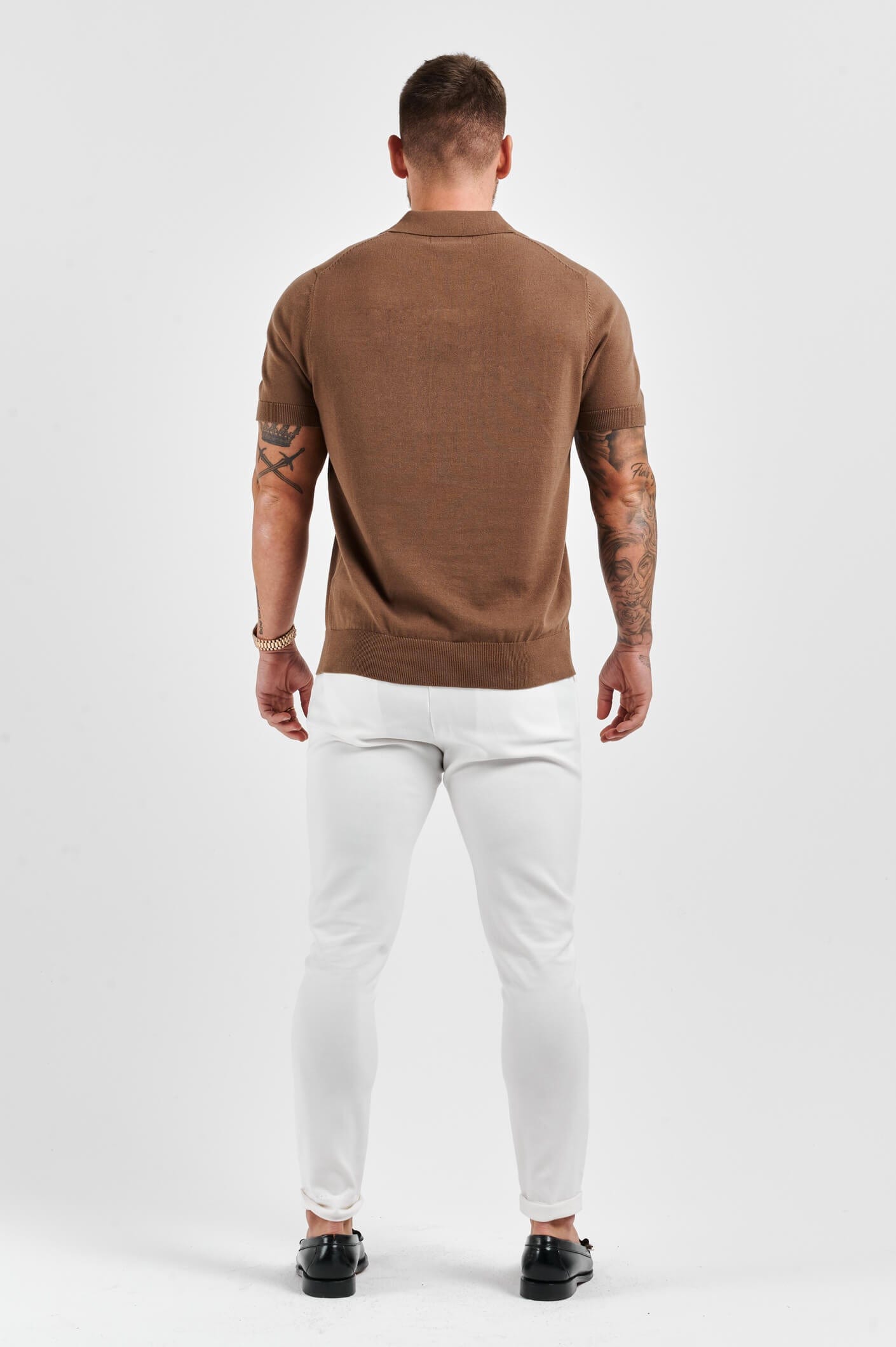 Legend London Polo LEGEND OPEN COLLAR POLO SHIRT - BROWN