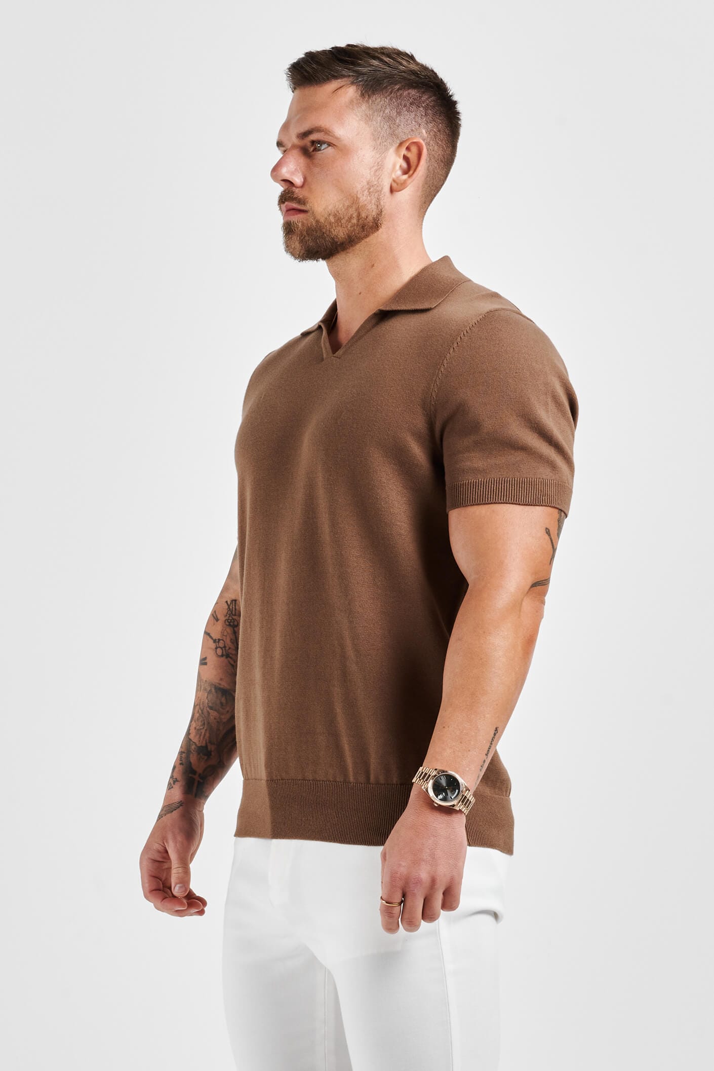 Legend London Polo LEGEND OPEN COLLAR POLO SHIRT - BROWN