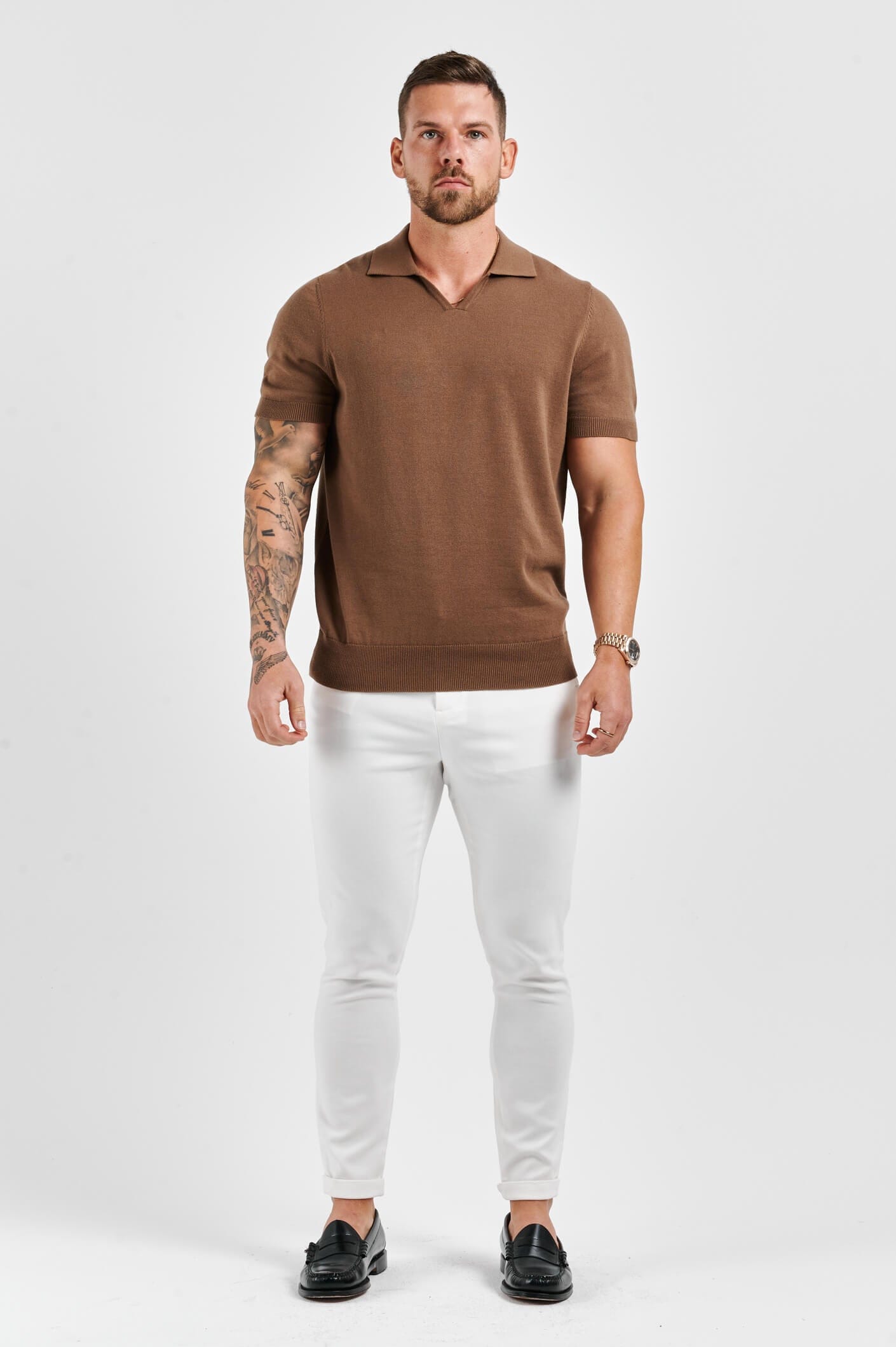 Legend London Polo LEGEND OPEN COLLAR POLO SHIRT - BROWN
