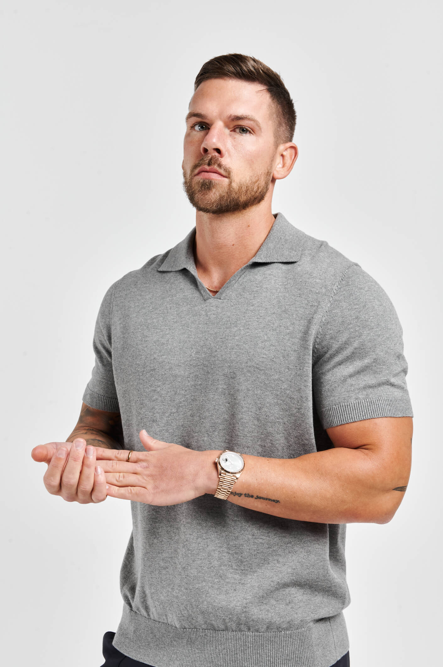 Legend London Polo LEGEND OPEN COLLAR POLO SHIRT - GREY MARL