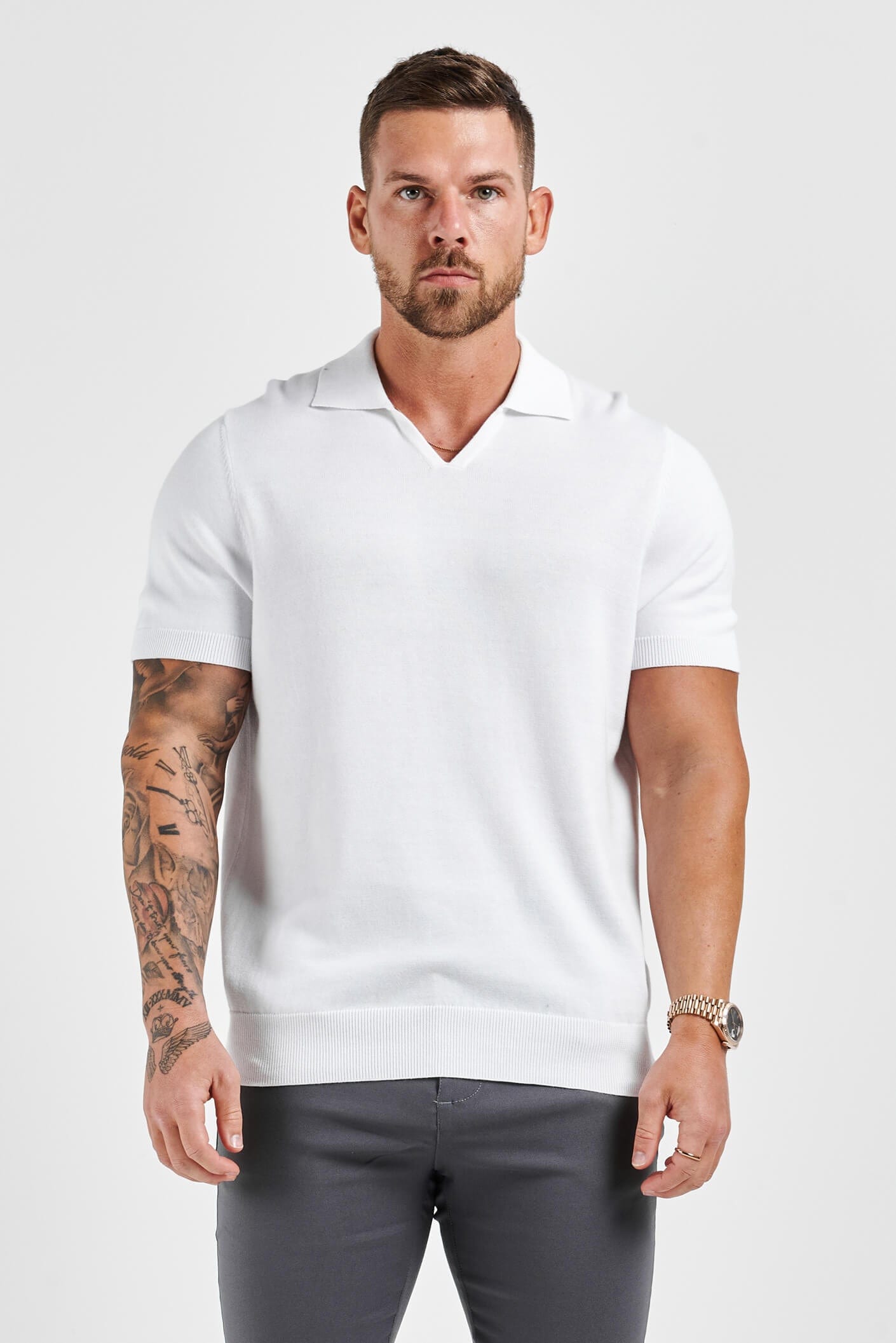 Legend London Polo LEGEND OPEN COLLAR POLO SHIRT - WHITE