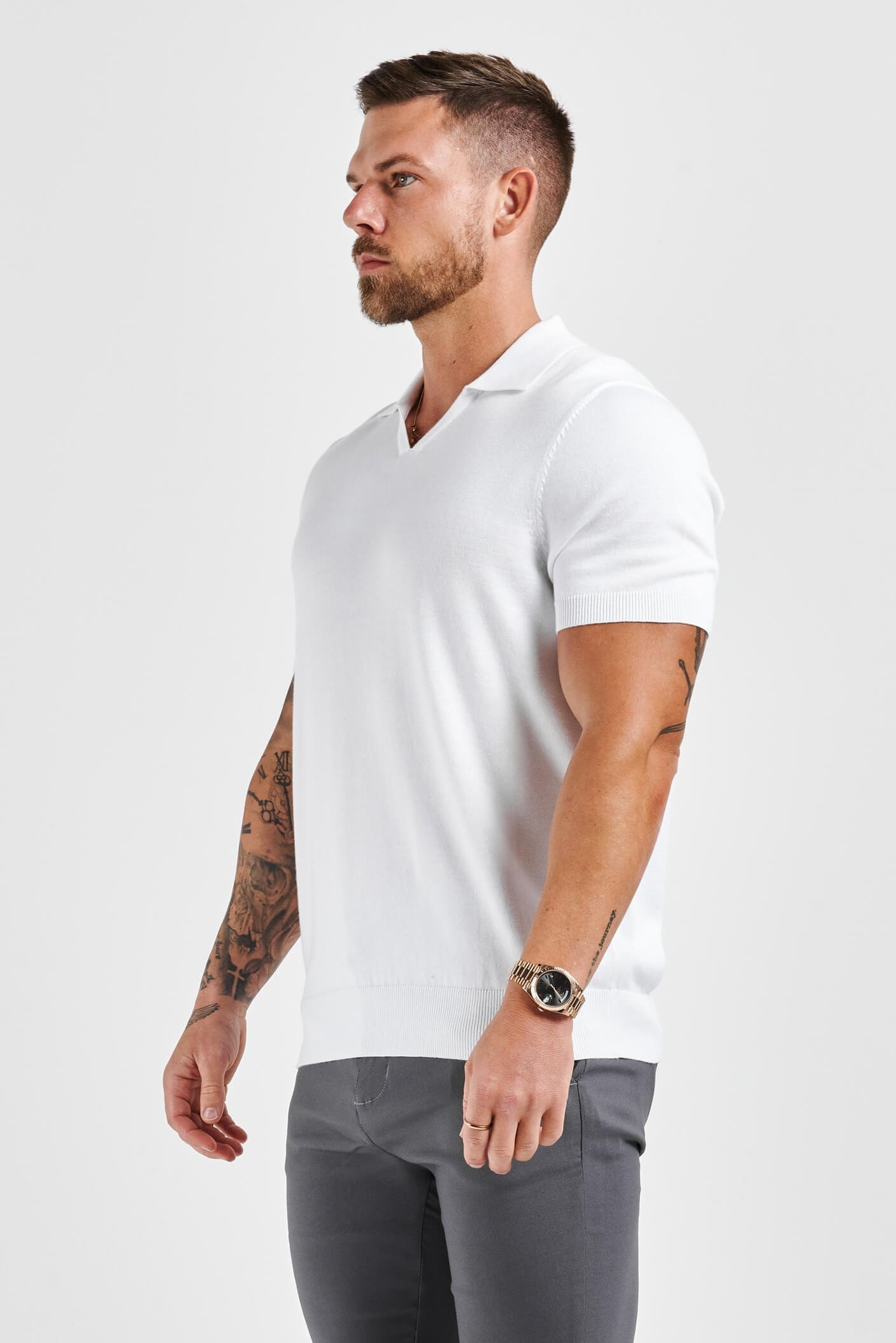 Legend London Polo LEGEND OPEN COLLAR POLO SHIRT - WHITE