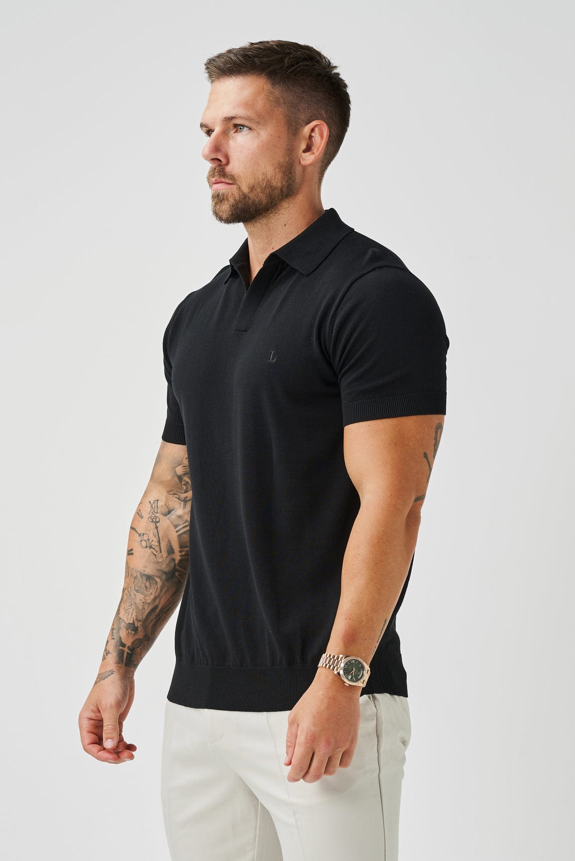 Legend London Polo OPEN COLLAR POLO - BLACK