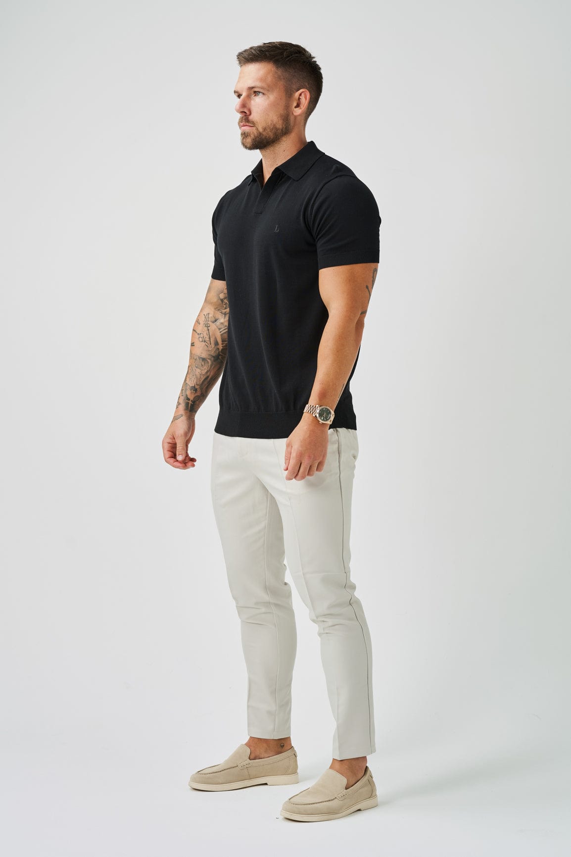 Legend London Polo OPEN COLLAR POLO - BLACK