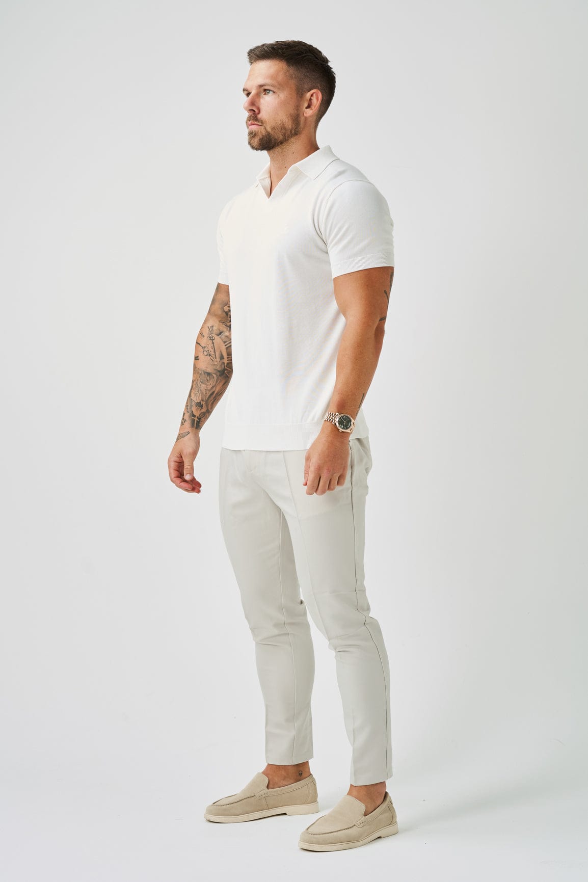 Legend London Polo OPEN COLLAR POLO - OFF WHITE