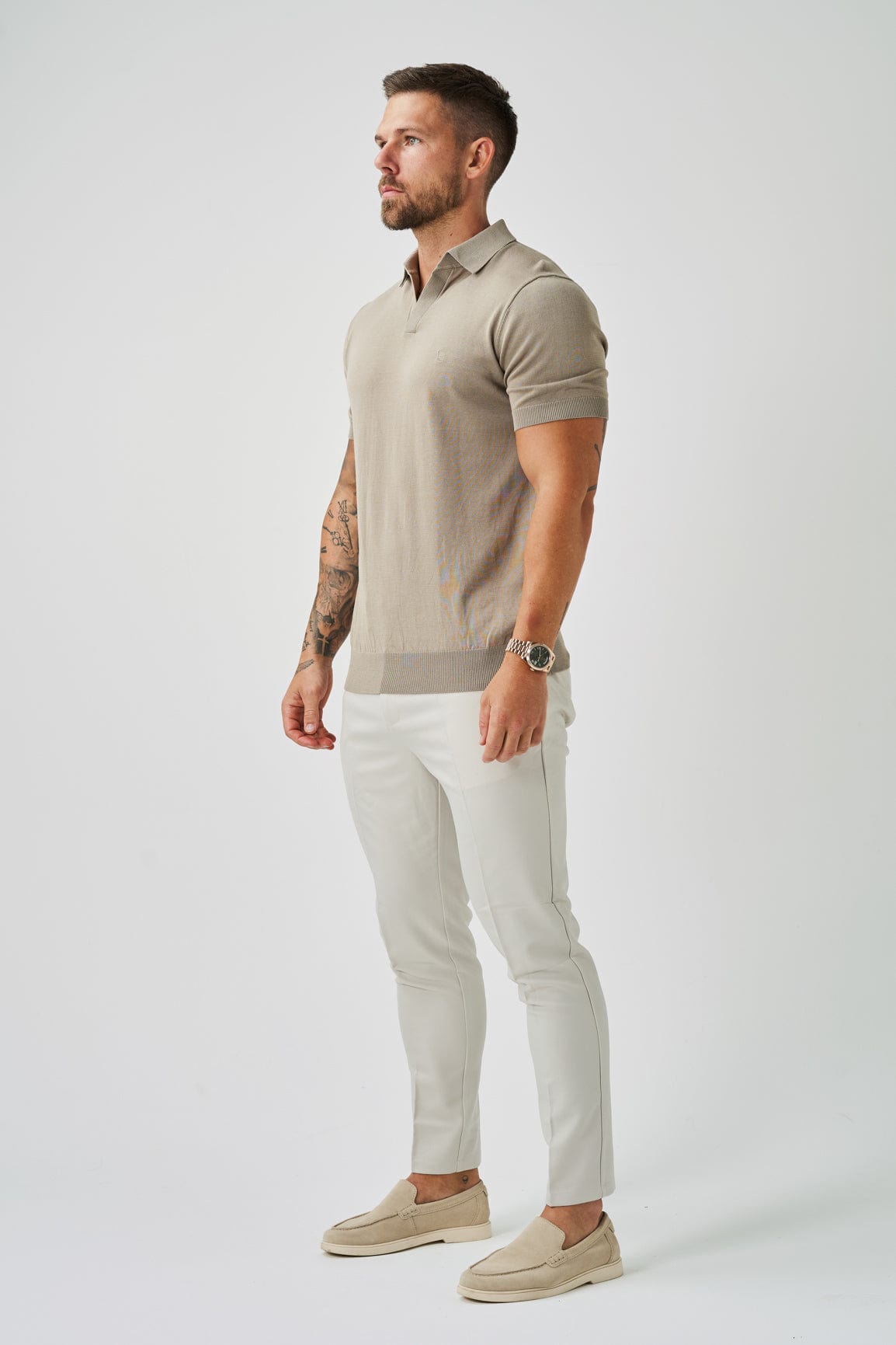 Legend London Polo OPEN COLLAR POLO - TAUPE