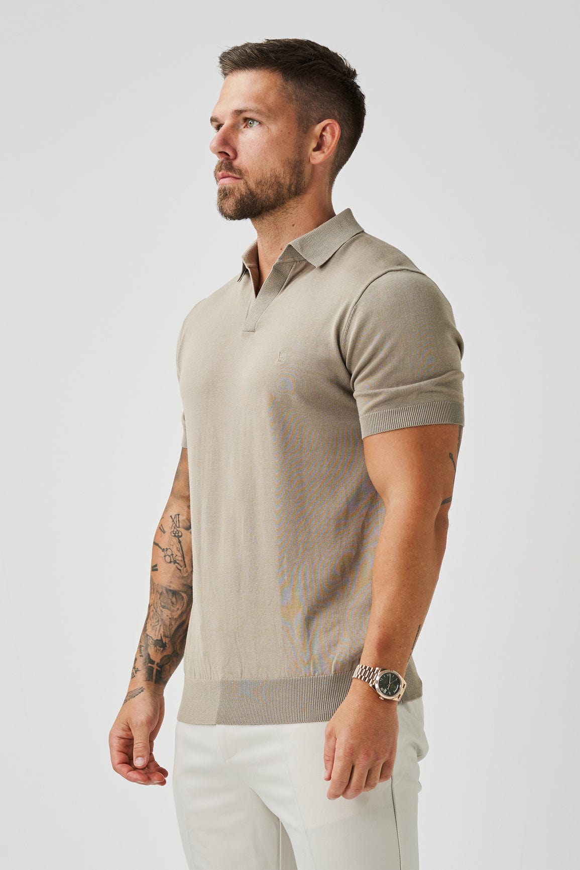 Legend London Polo OPEN COLLAR POLO - TAUPE