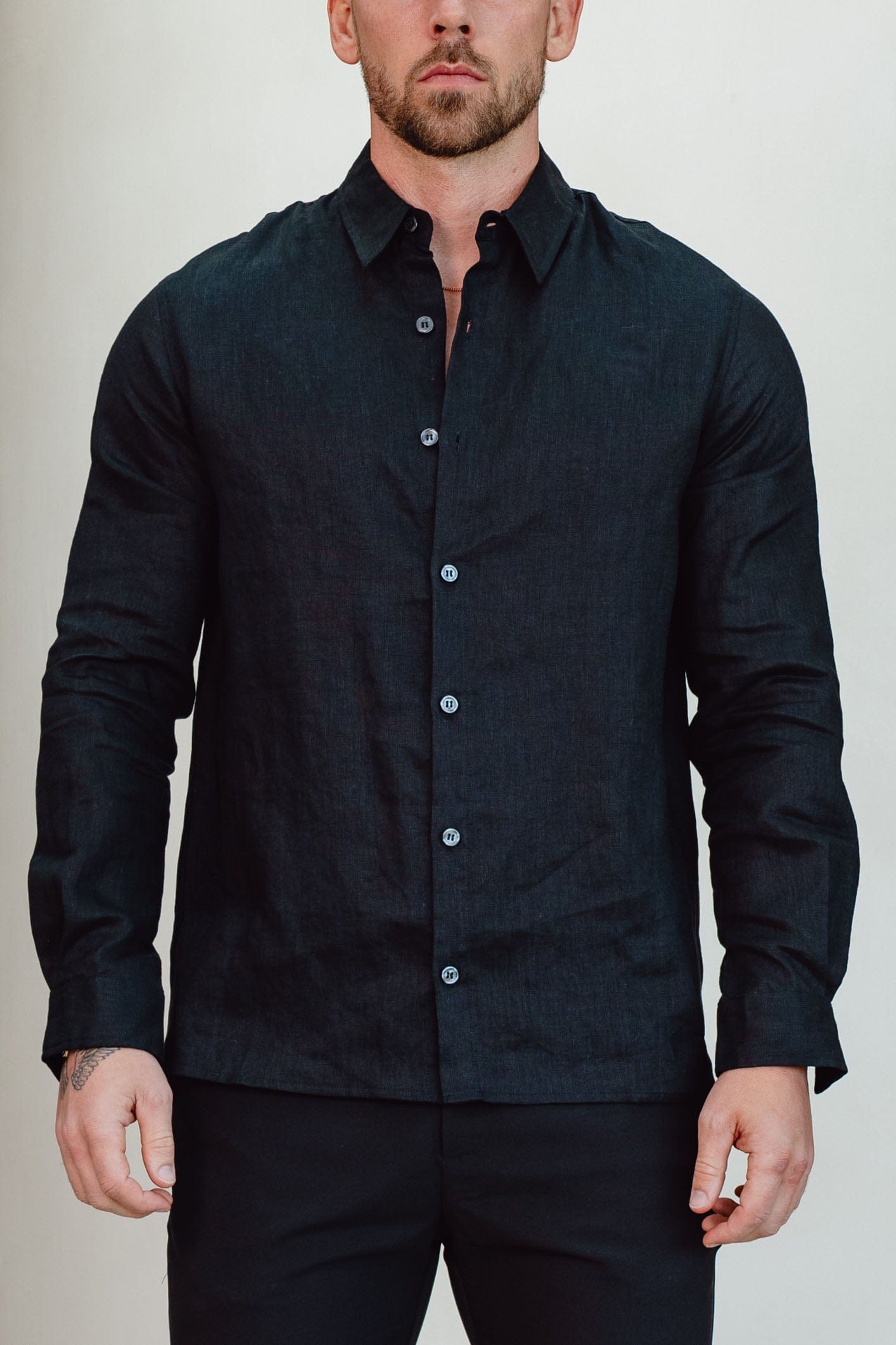 Legend London Shirt LUXE LINEN SHIRT - BLACK
