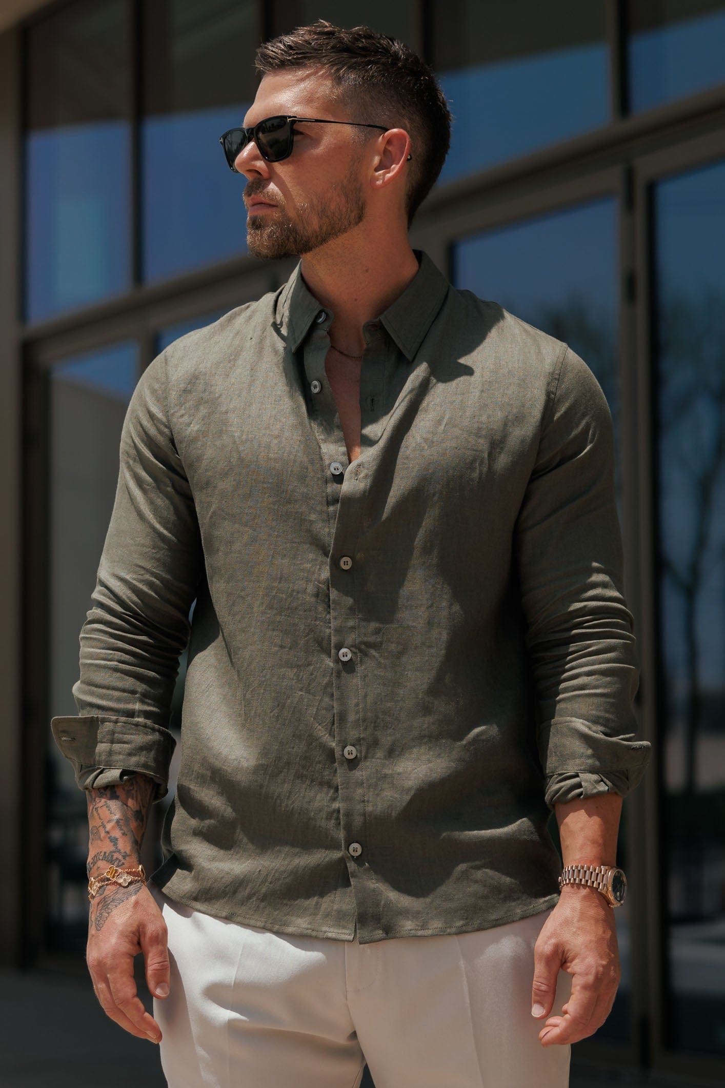 Legend London Shirt LUXE LINEN SHIRT - DARK OLIVE