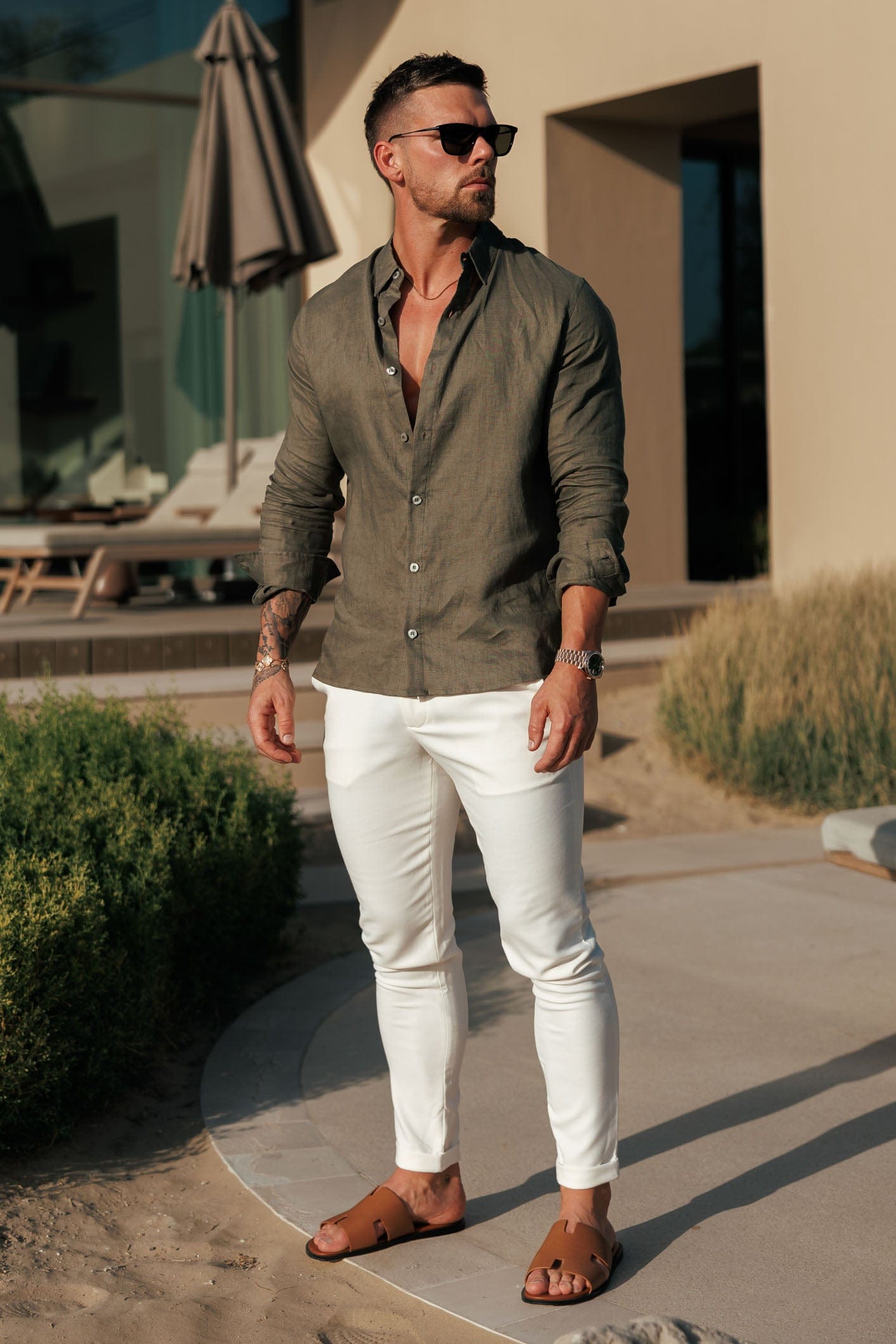 Legend London Shirt LUXE LINEN SHIRT - DARK OLIVE