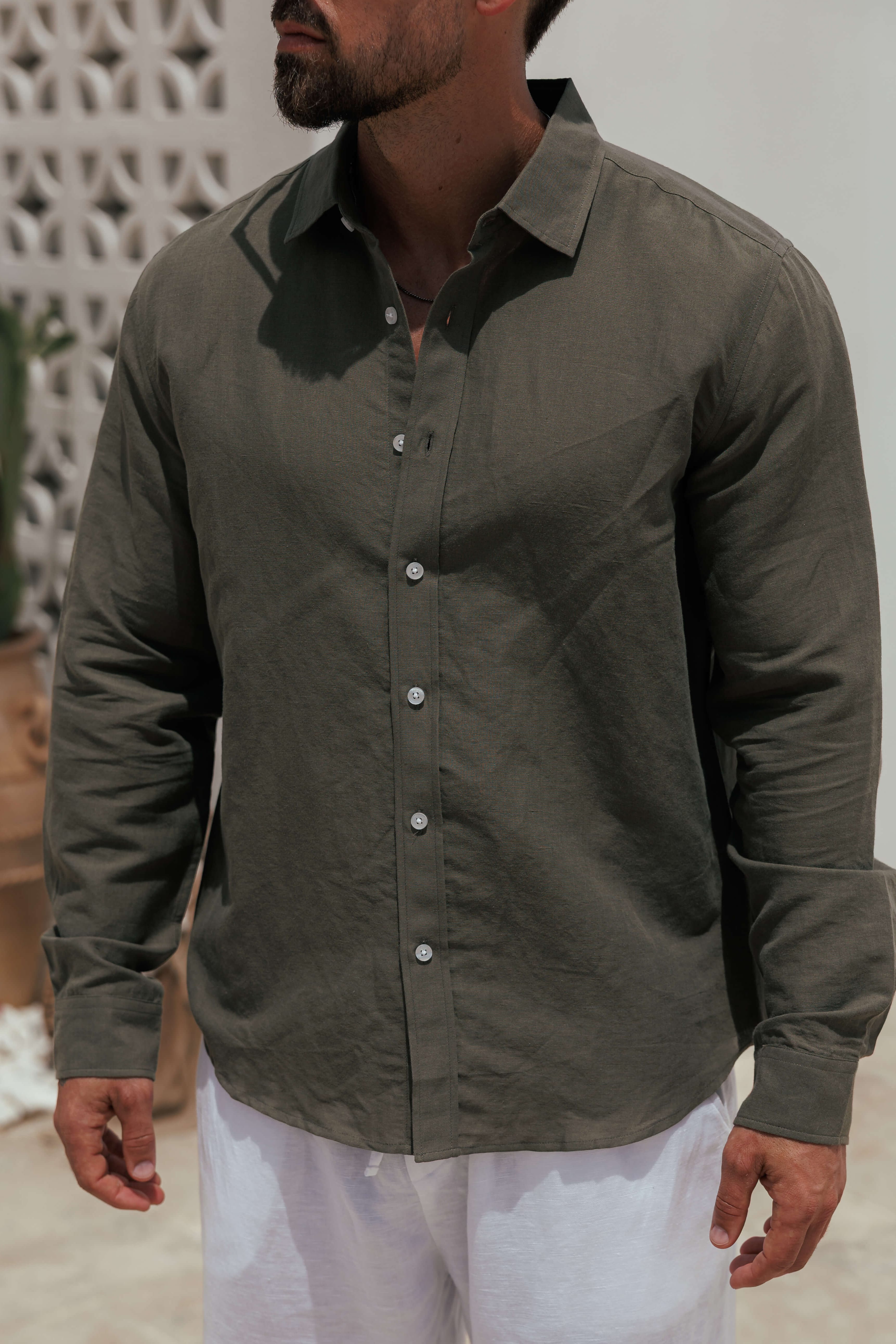 Legend London Shirt - Summer LUXE LINEN SHIRT - DARK OLIVE