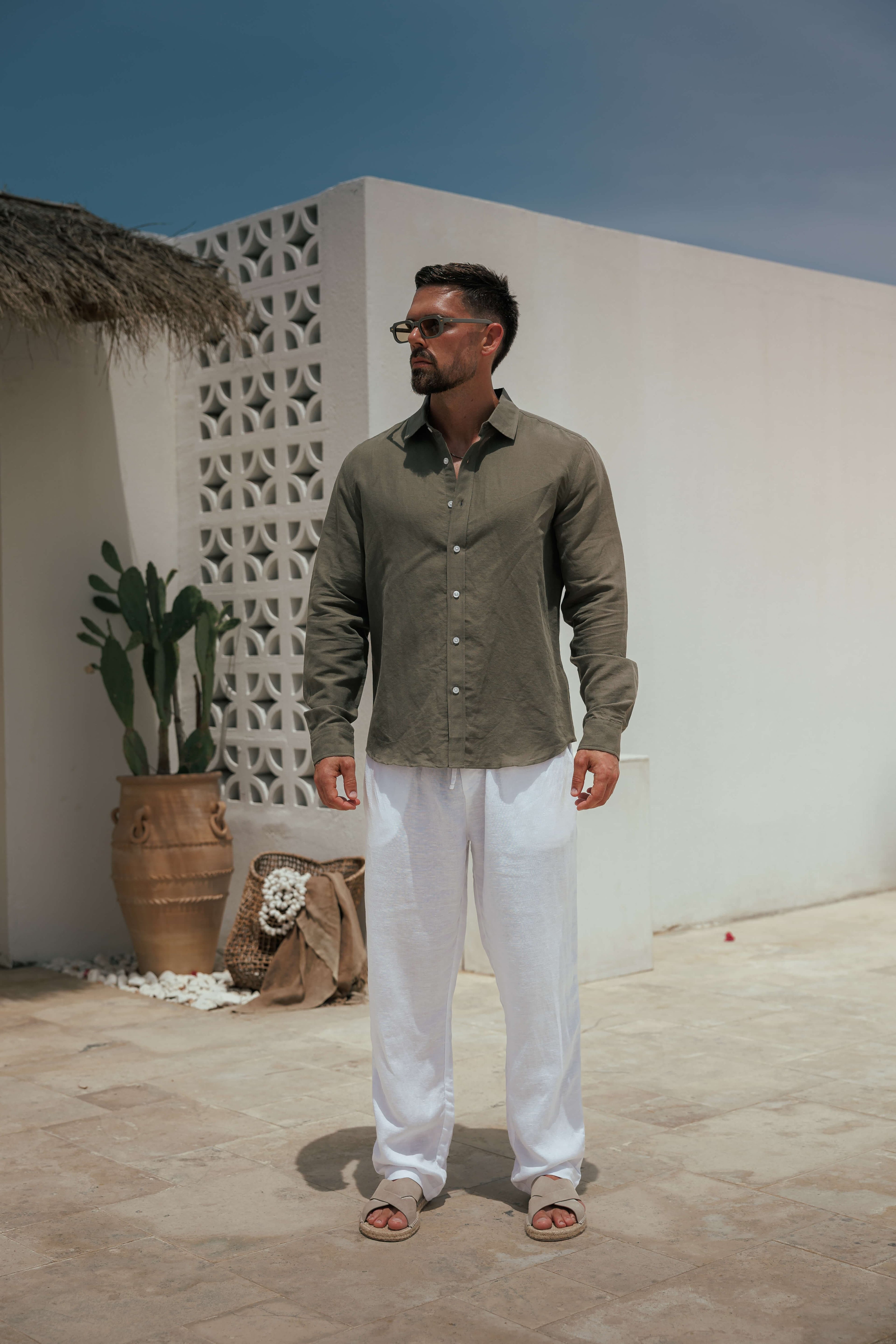 Legend London Shirt - Summer LUXE LINEN SHIRT - DARK OLIVE