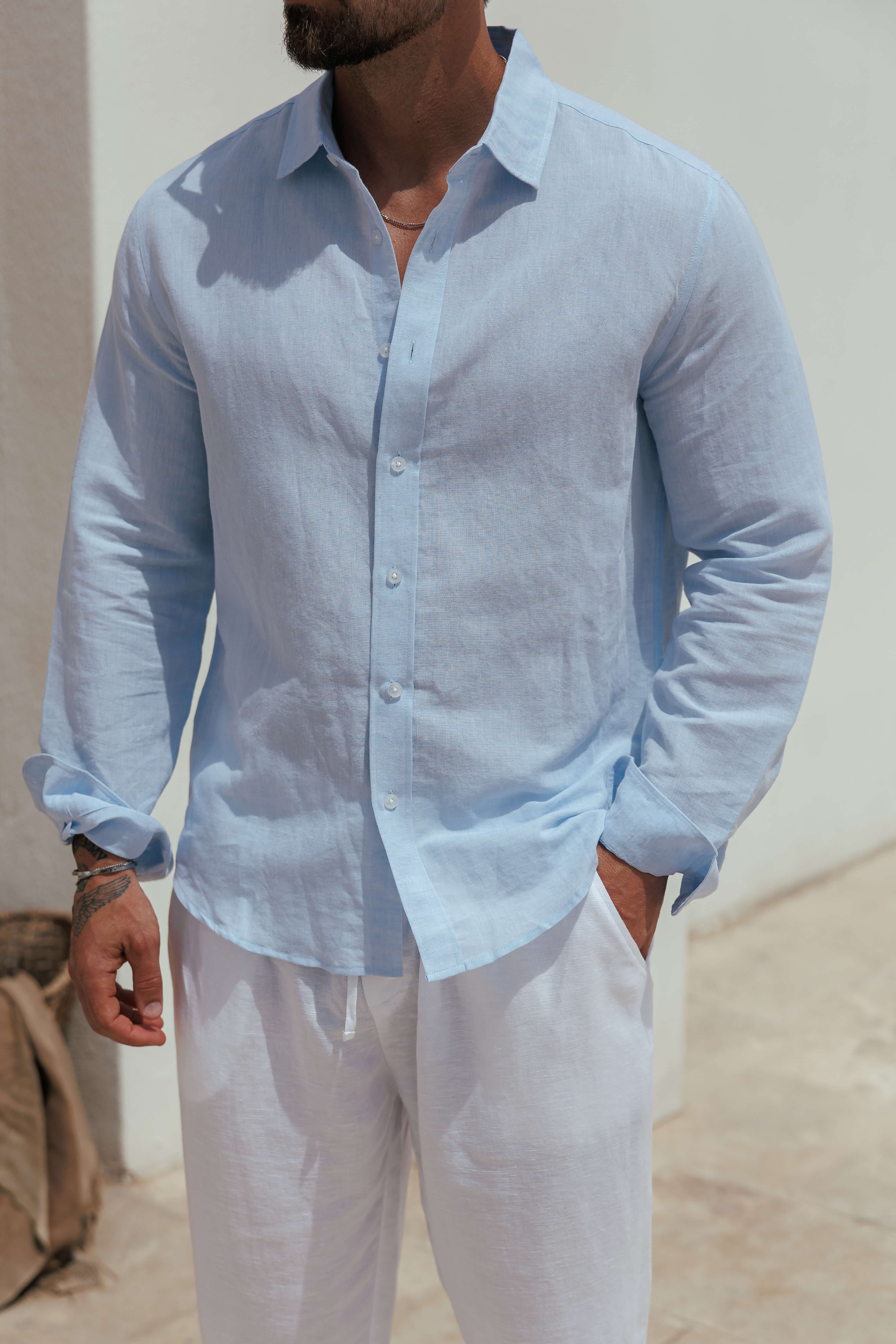 Legend London Shirt - Summer LUXE LINEN SHIRT - LIGHT BLUE
