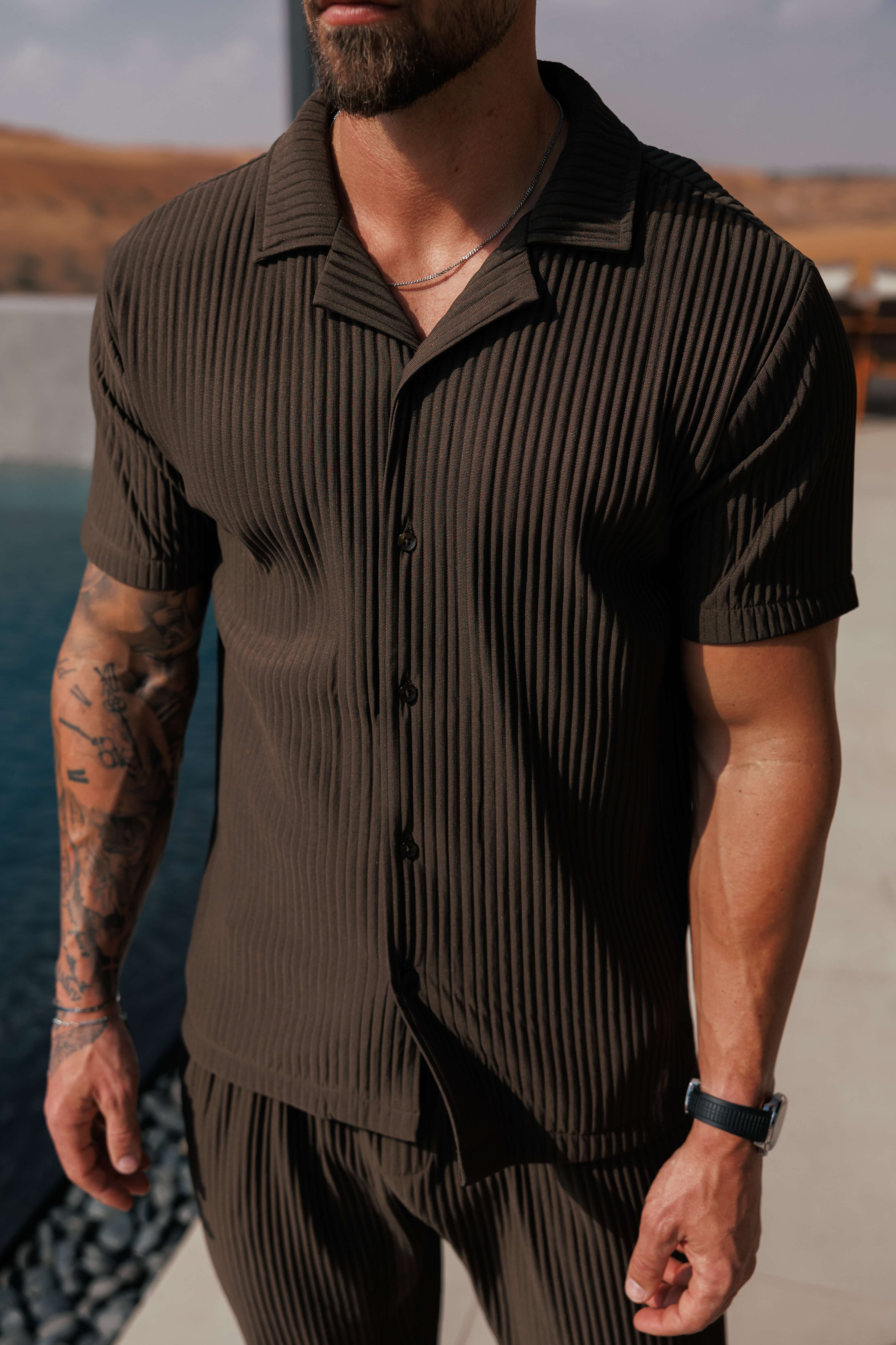 Legend London Shirt - Summer PLEATED SHIRT - BROWN