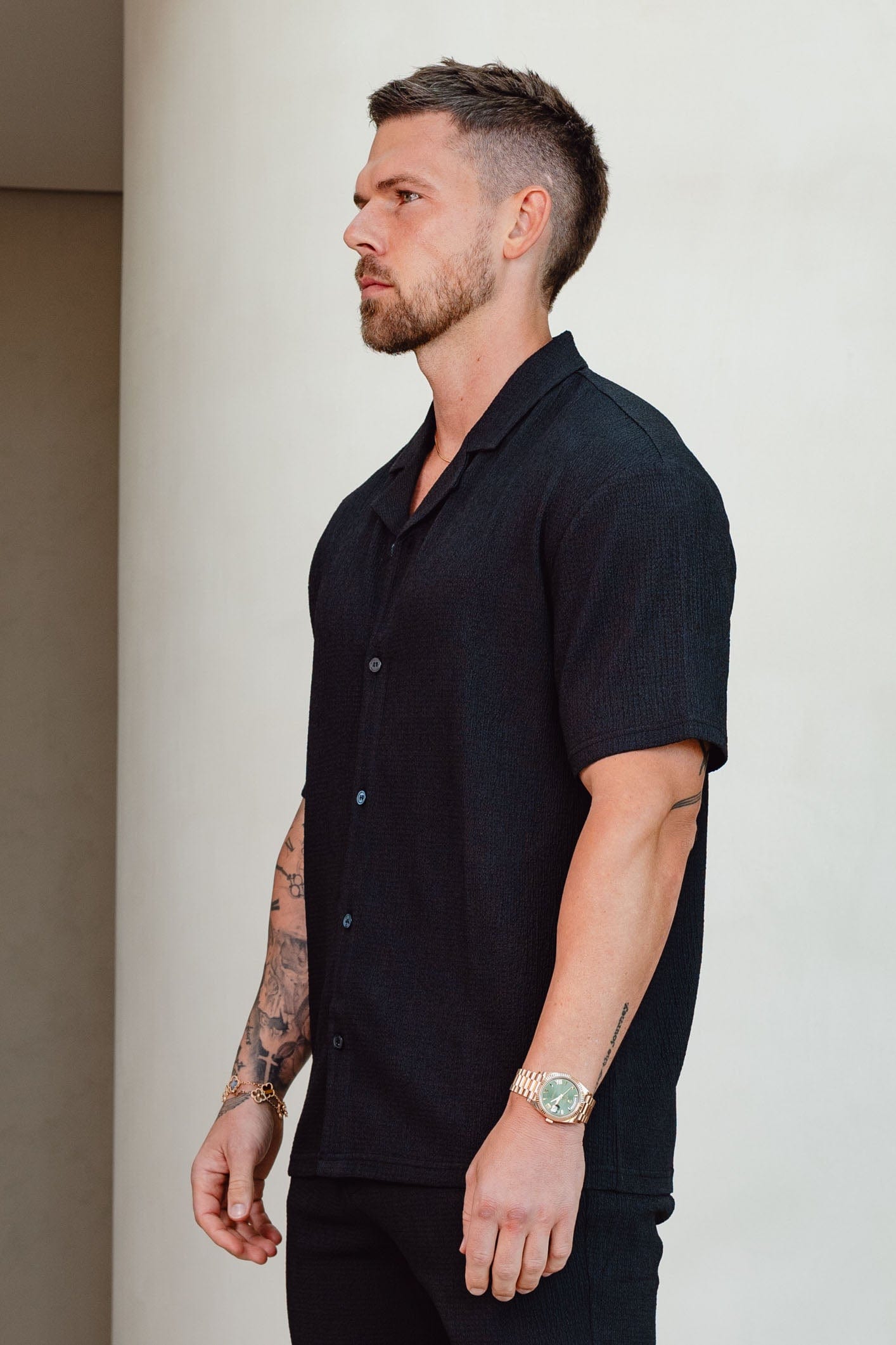 Legend London Shirt TEXTURED SHIRT - BLACK