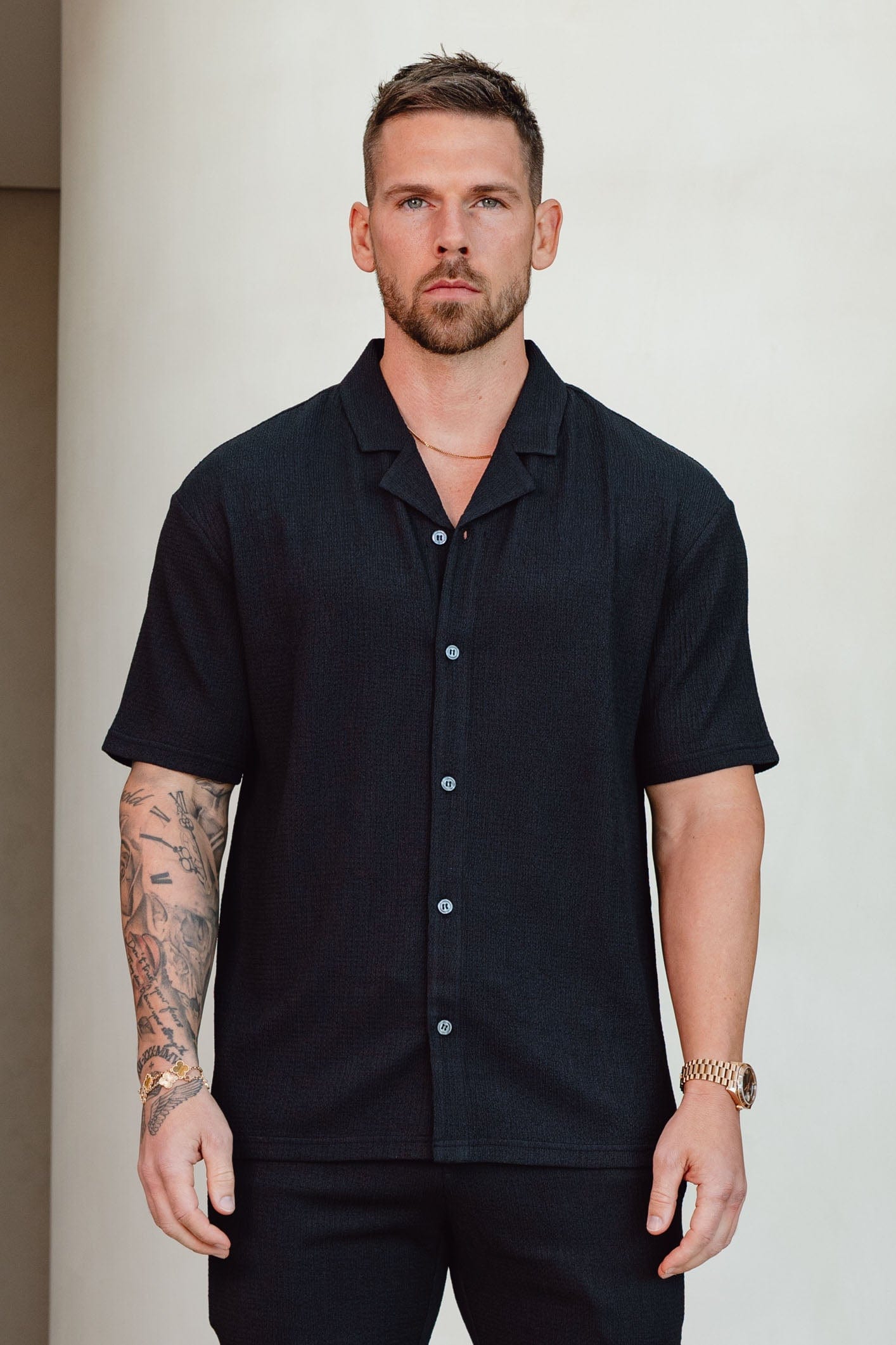 Legend London Shirt TEXTURED SHIRT - BLACK