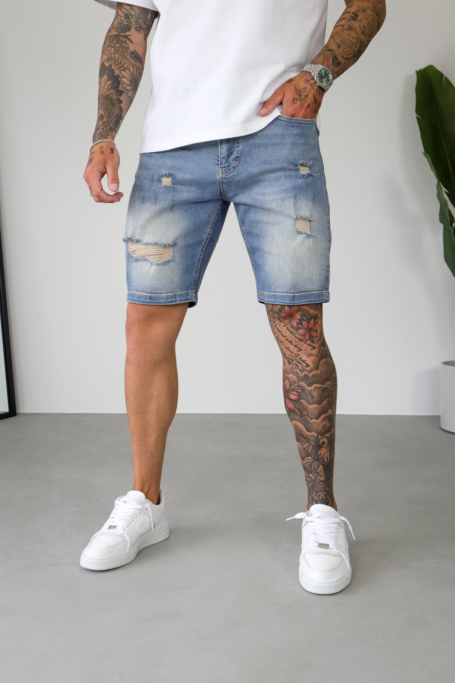Legend London Shorts - denim SLIM DENIM SHORT - STRONG WASH MID BLUE