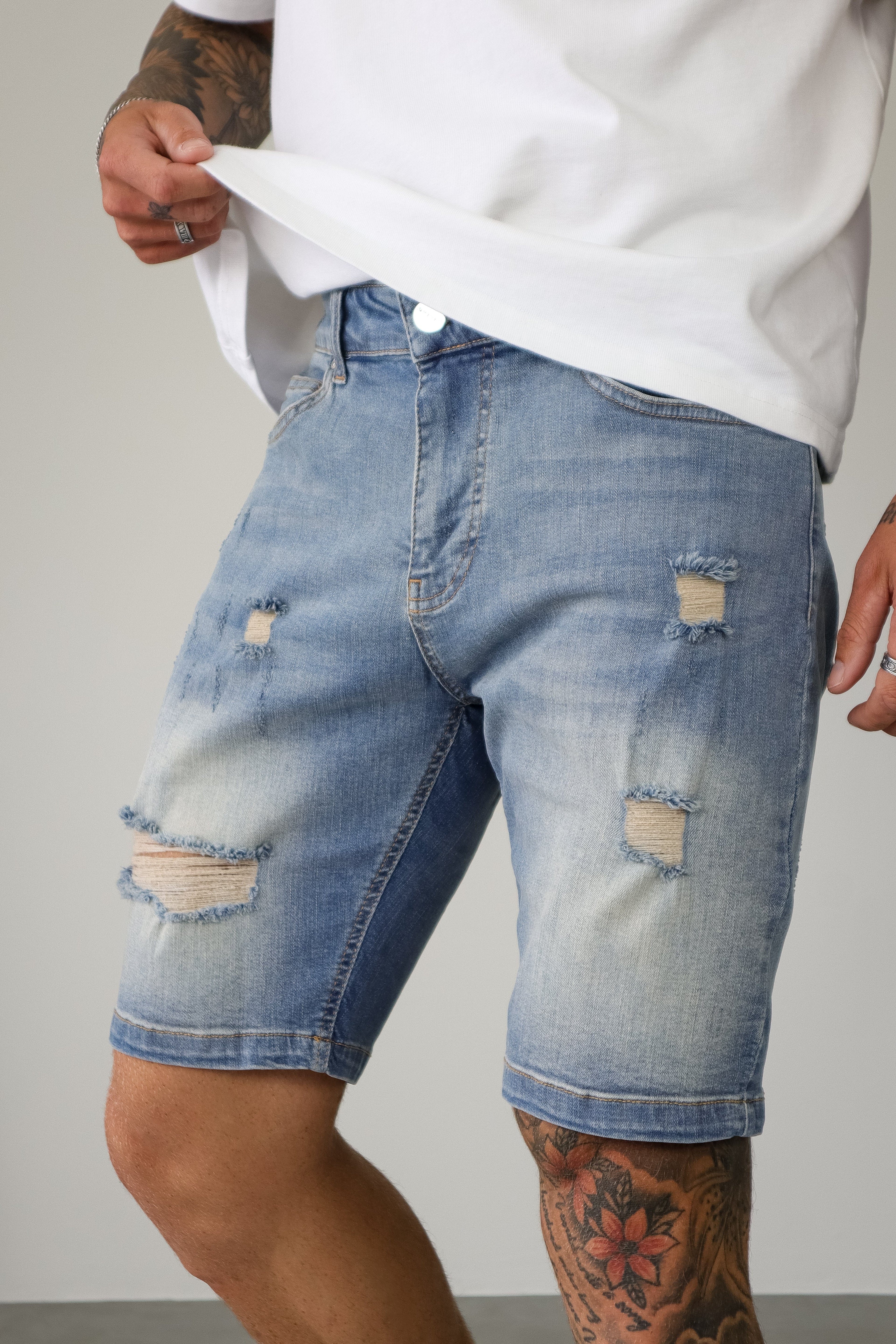 Legend London Shorts - denim SLIM DENIM SHORT - STRONG WASH MID BLUE