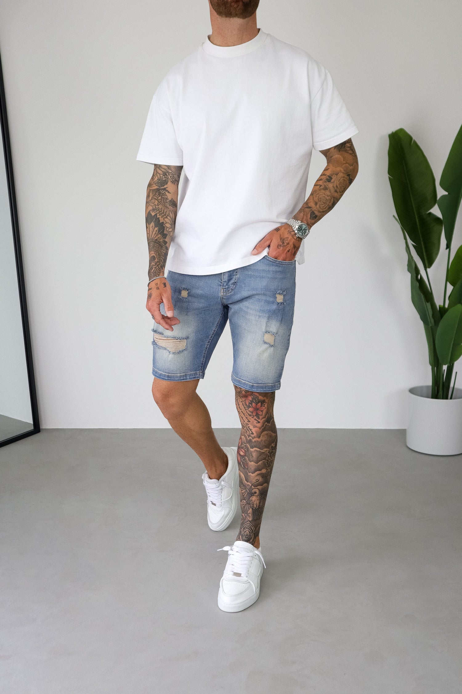 Legend London Shorts - denim SLIM DENIM SHORT - STRONG WASH MID BLUE