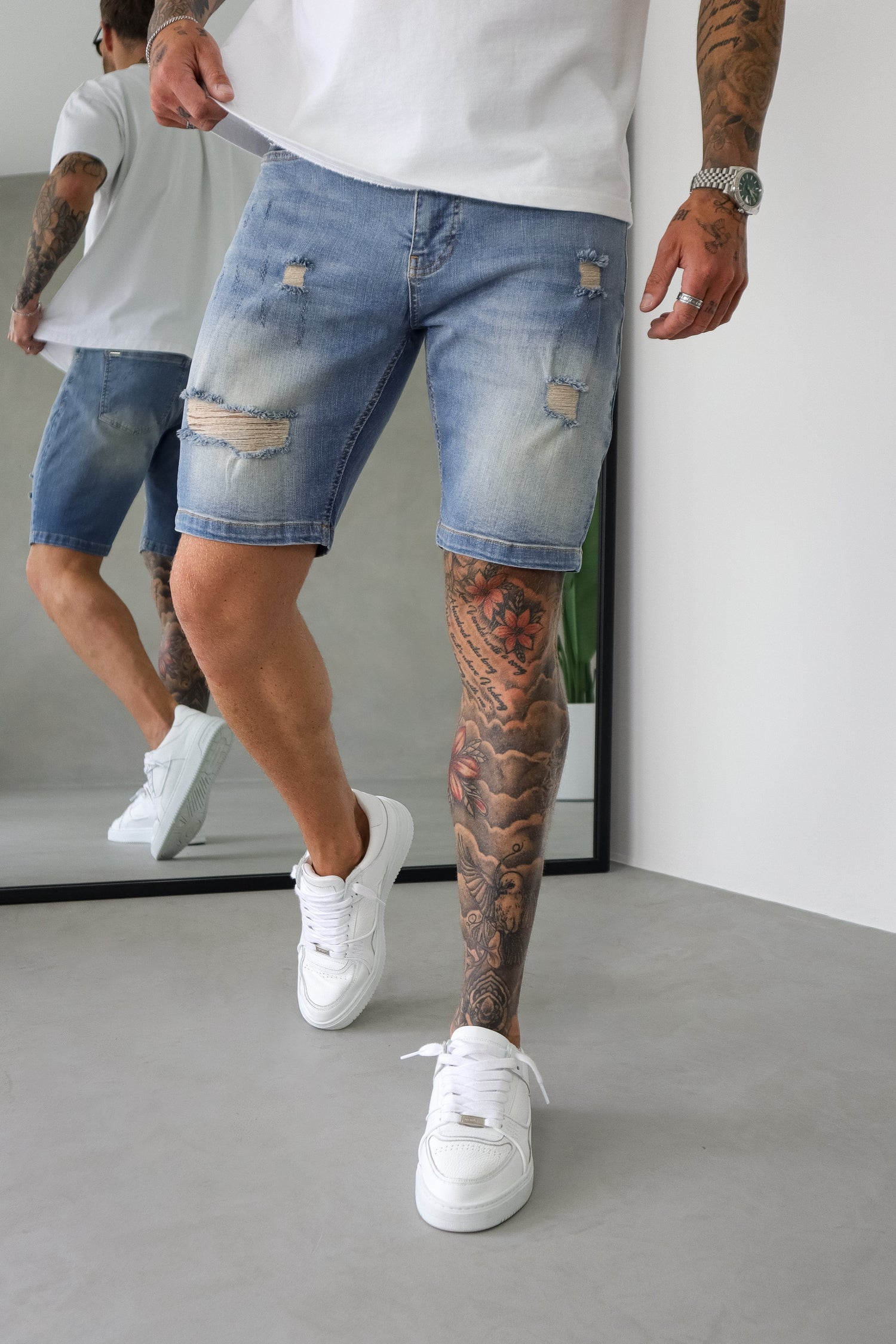 Legend London Shorts - denim SLIM DENIM SHORT - STRONG WASH MID BLUE