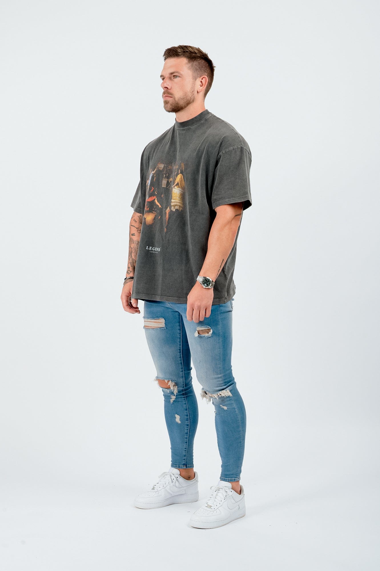 Legend London T-SHIRT ADMIRED PRINT T-SHIRT - WASHED GREY