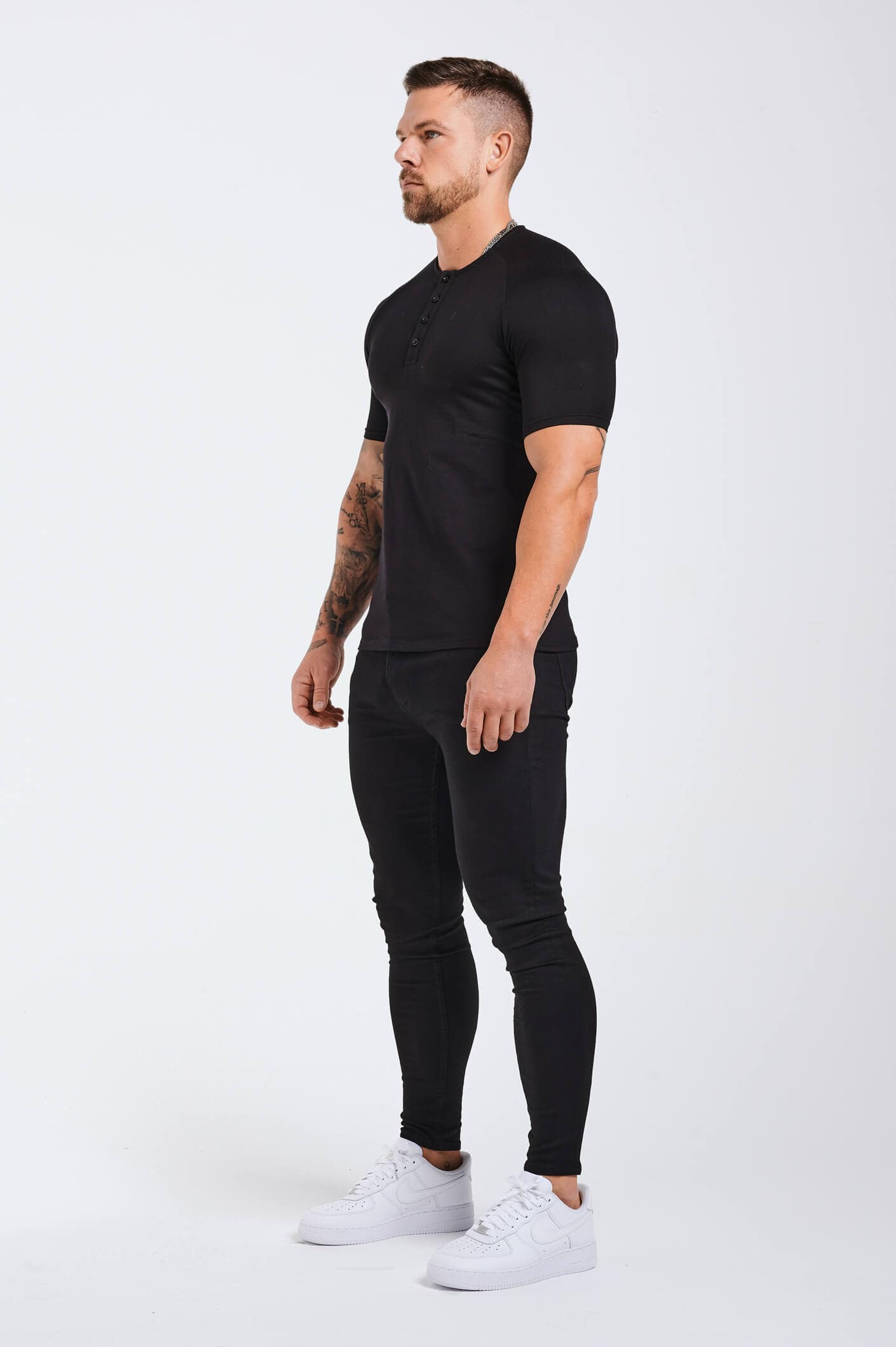 Legend London T-SHIRT BUTTON FRONT HENLEY TOP - BLACK