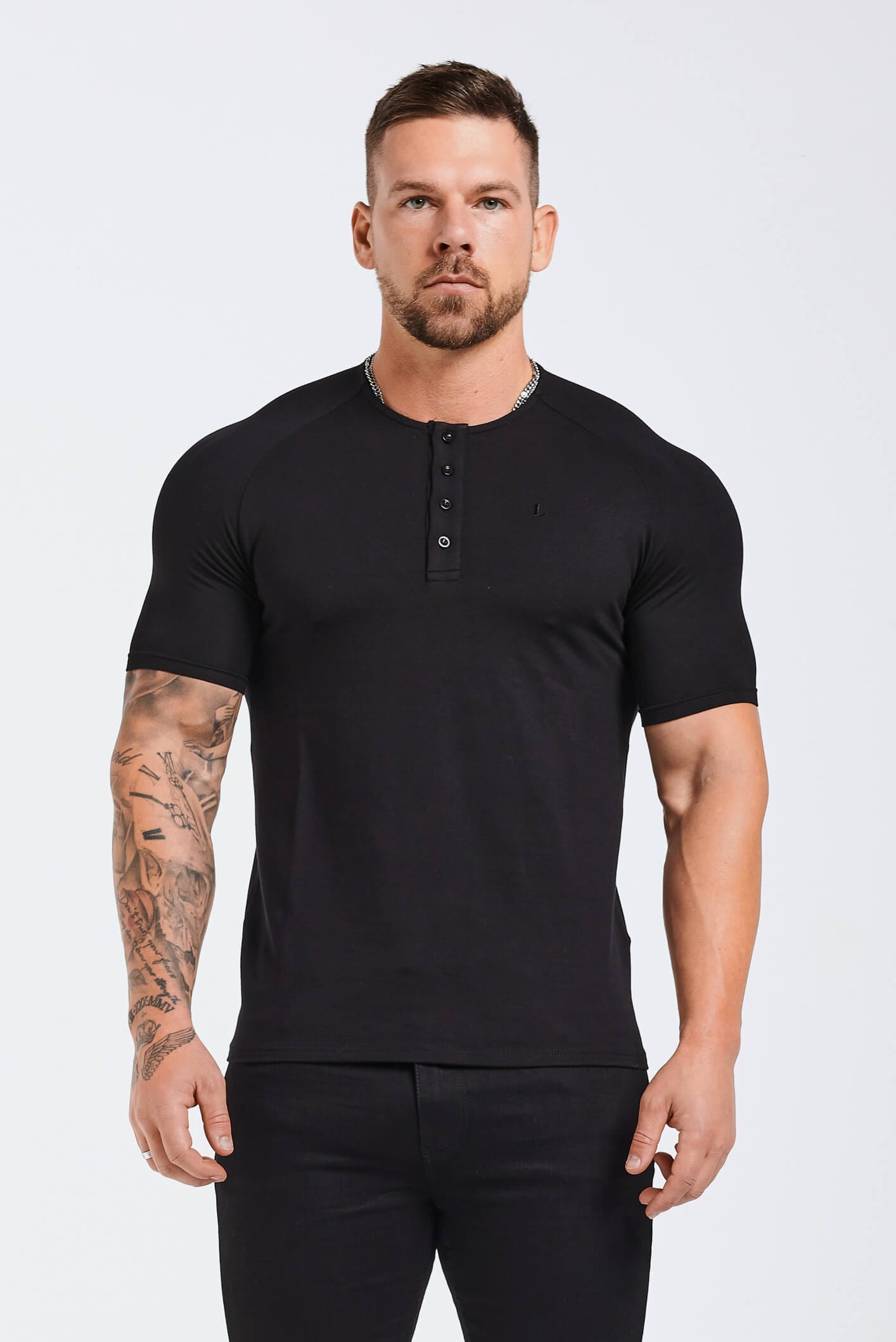 Legend London T-SHIRT BUTTON FRONT HENLEY TOP - BLACK