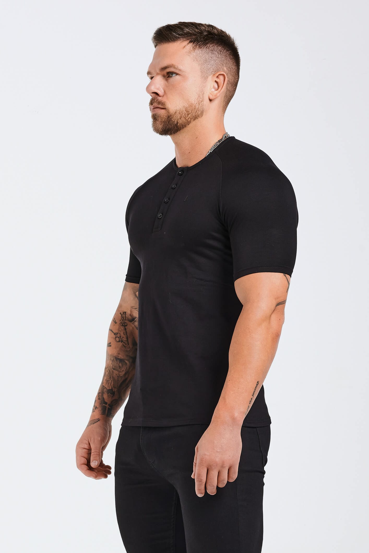 Legend London T-SHIRT BUTTON FRONT HENLEY TOP - BLACK