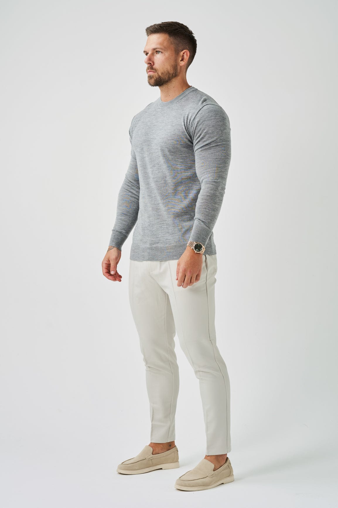 Legend London T-SHIRT LONG SLEEVE KNIT - GREY MARL