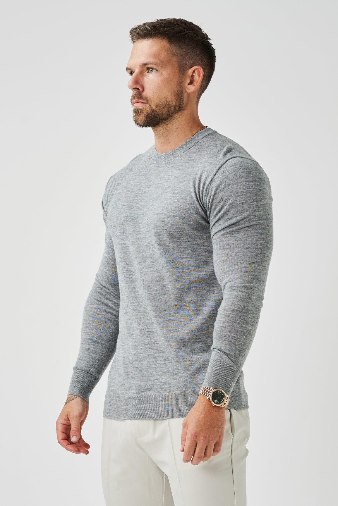 Legend London T-SHIRT LONG SLEEVE KNIT - GREY MARL