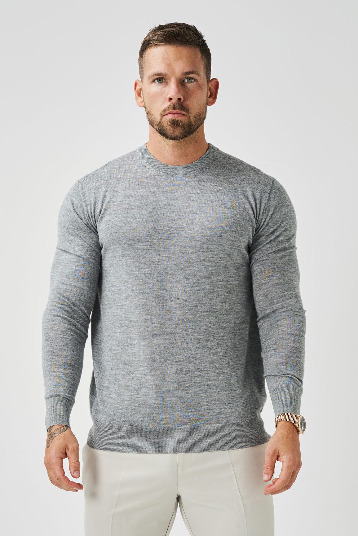 Legend London T-SHIRT LONG SLEEVE KNIT - GREY MARL