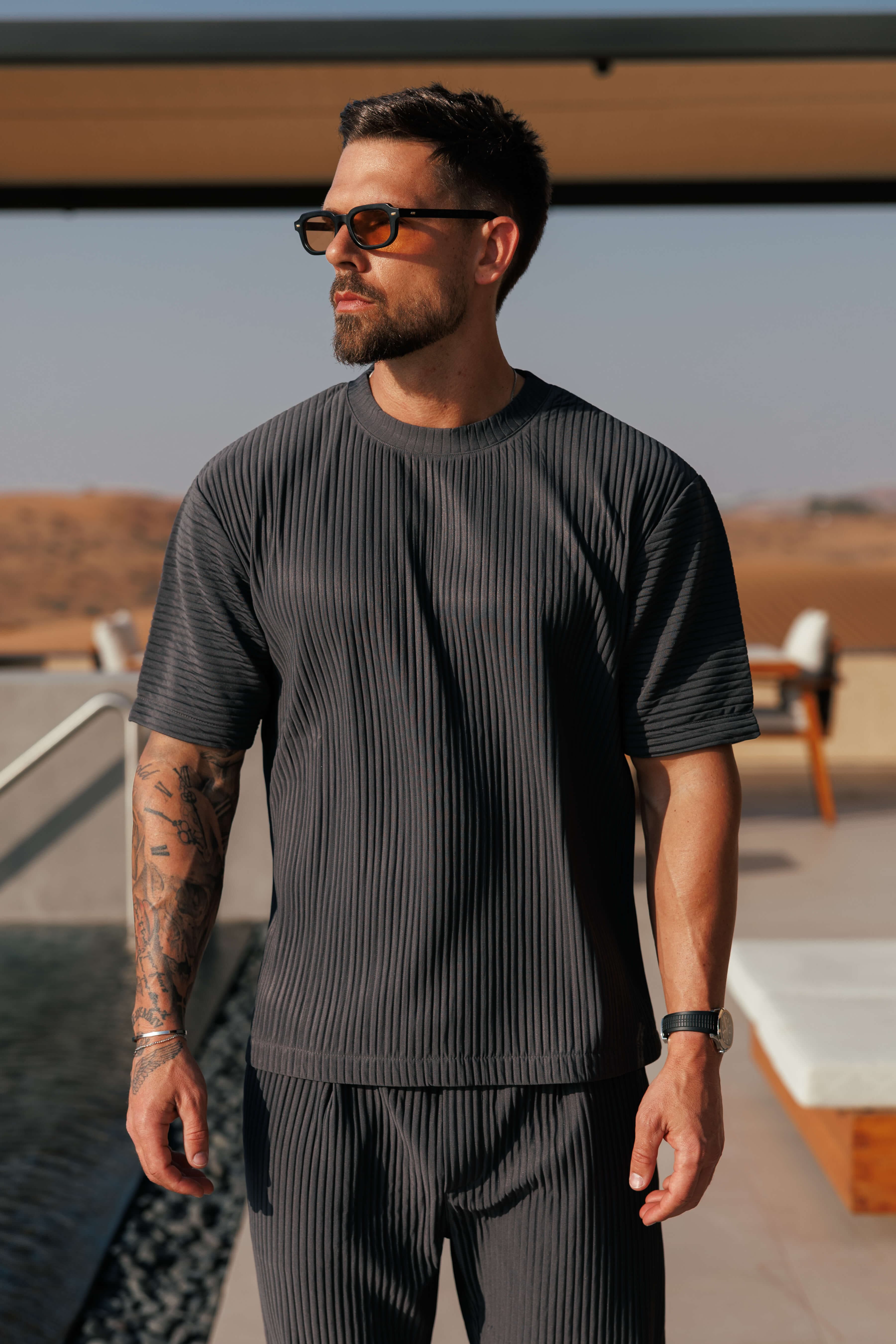 LEGEND LONDON T-SHIRT PLEATED T-SHIRT - GREY
