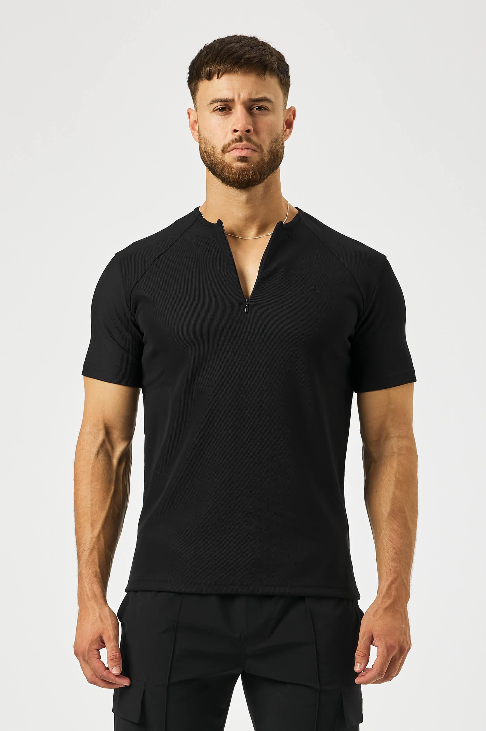 Legend London T-SHIRT RIBBED HENLEY TOP - BLACK