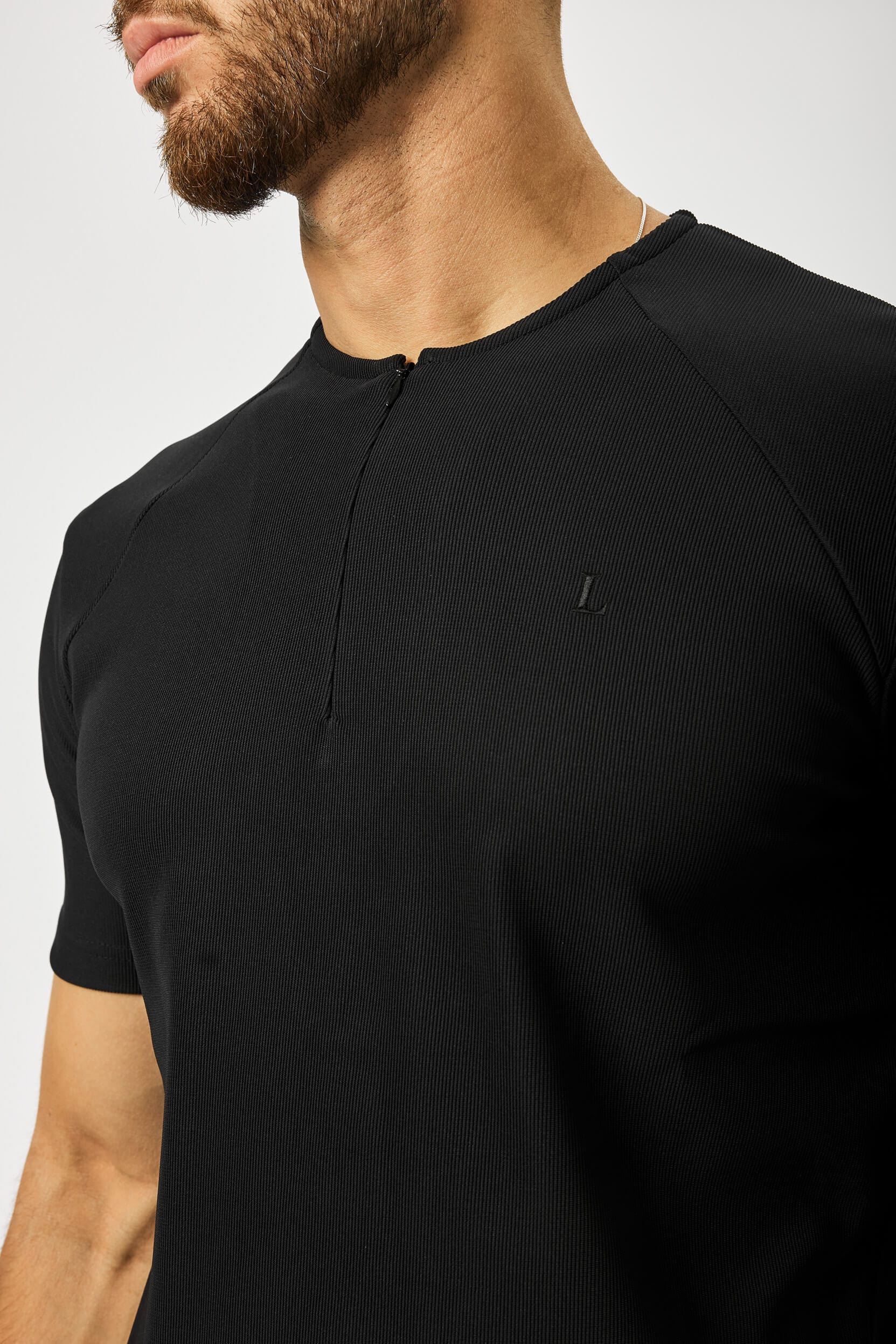 Legend London T-SHIRT RIBBED HENLEY TOP - BLACK