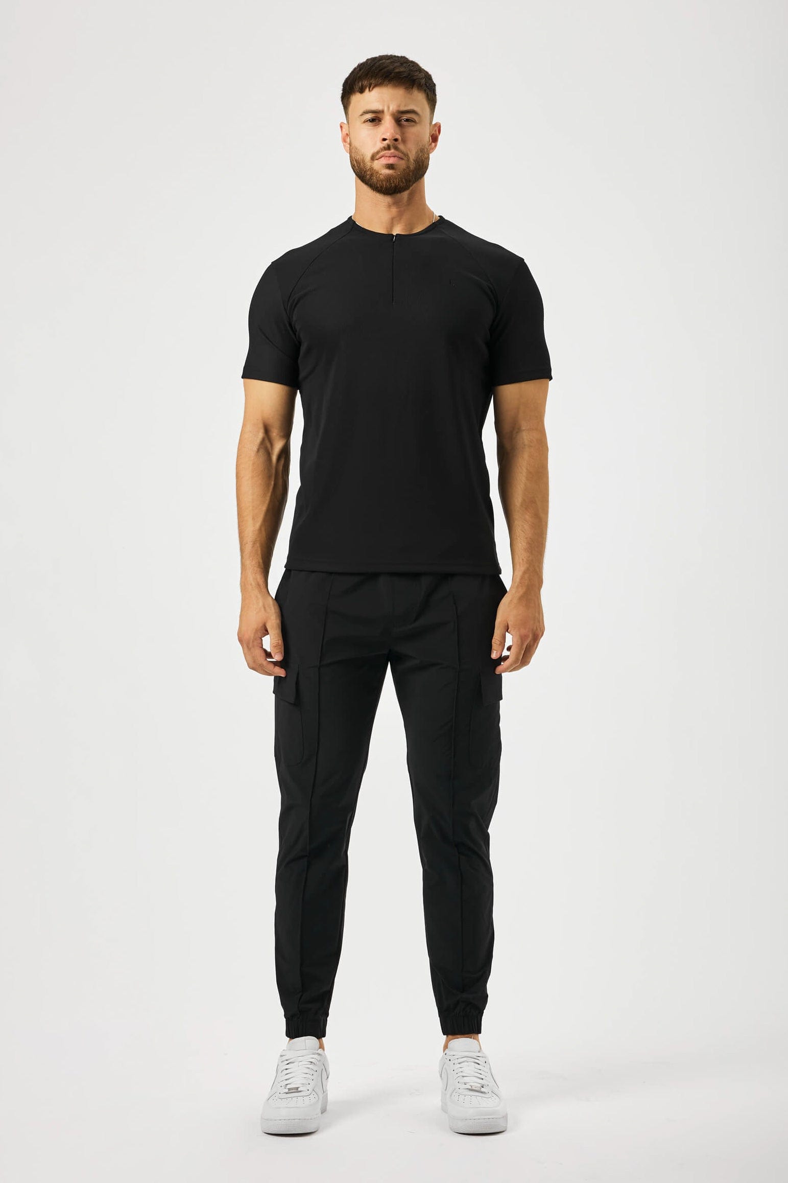 Legend London T-SHIRT RIBBED HENLEY TOP - BLACK