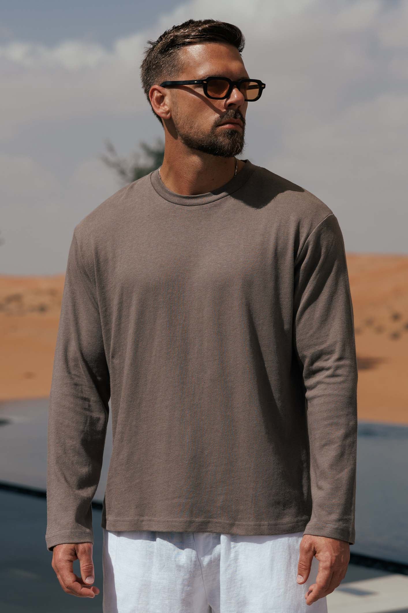 Legend London T-SHIRT - SUMMER CROPPED LINEN T-SHIRT - OAK