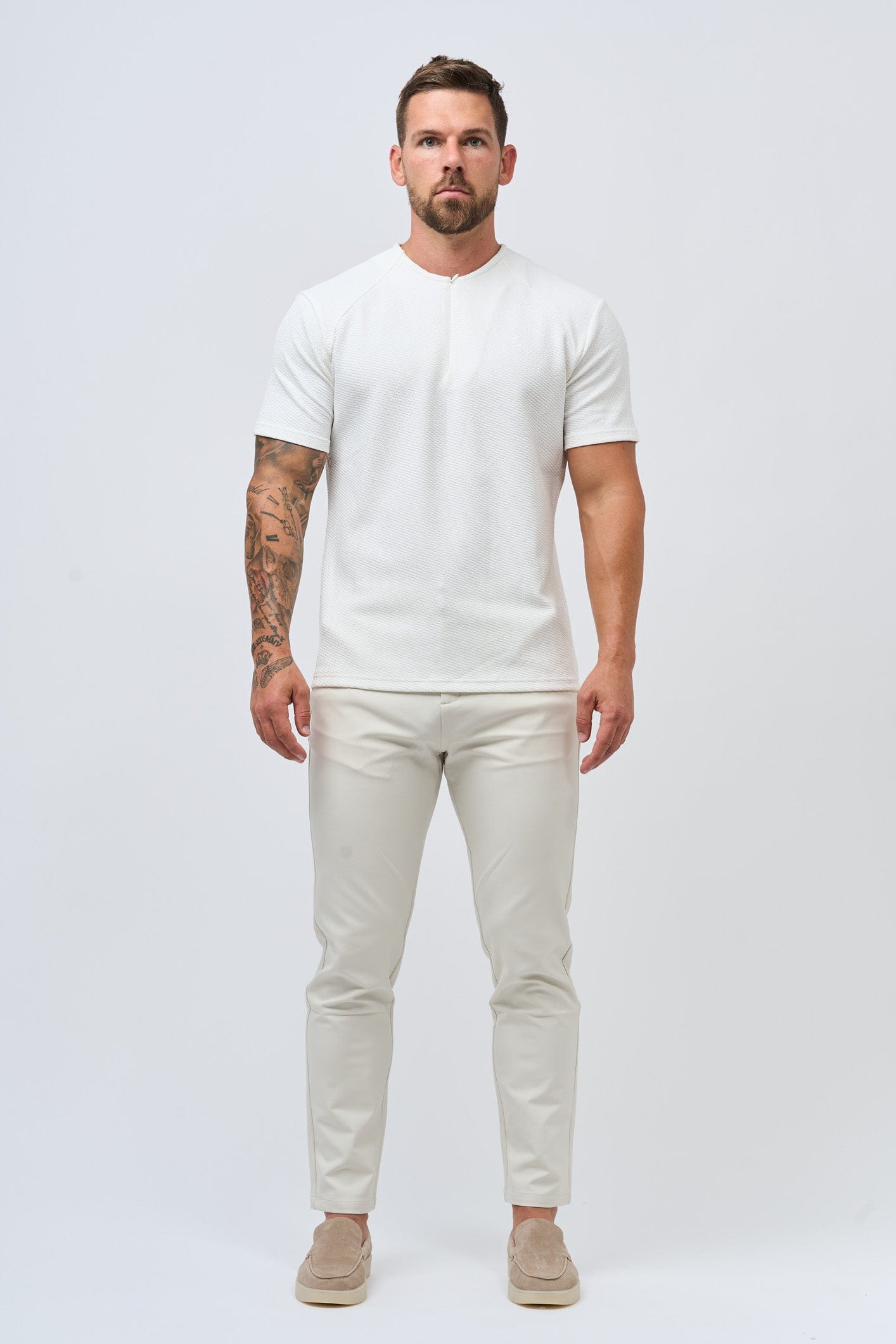 Legend London T-SHIRT TEXTURED HENLEY TOP - WHITE