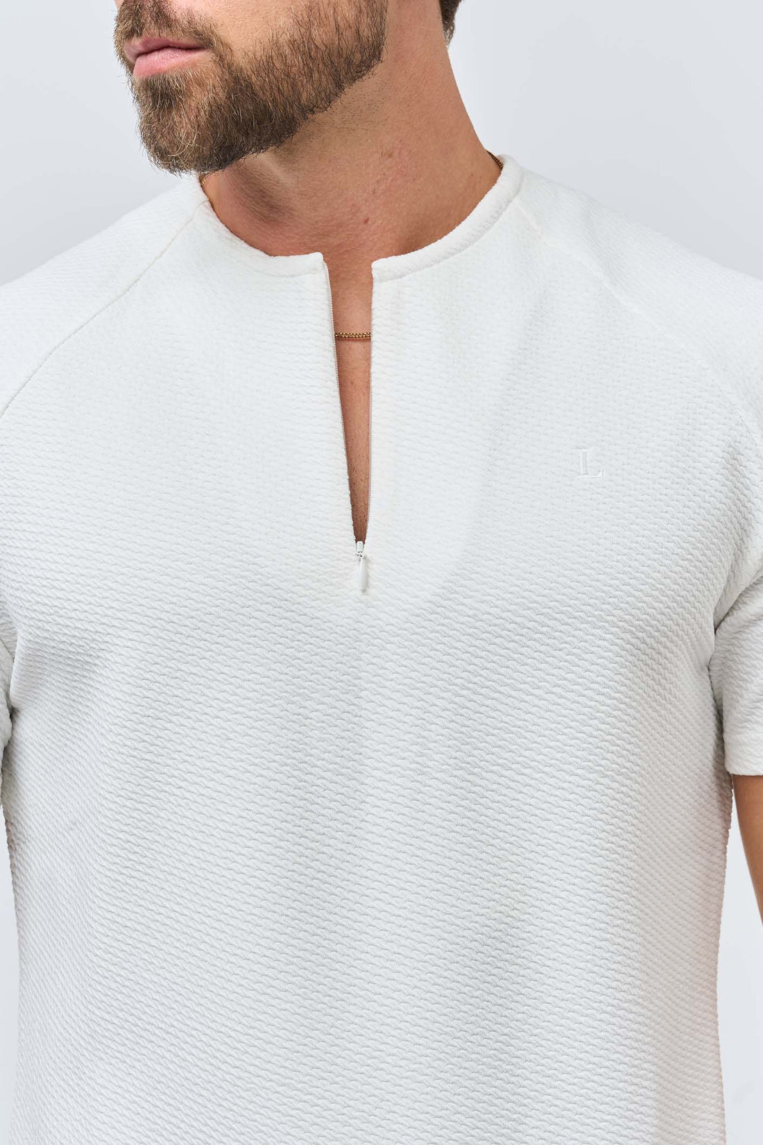 Legend London T-SHIRT TEXTURED HENLEY TOP - WHITE