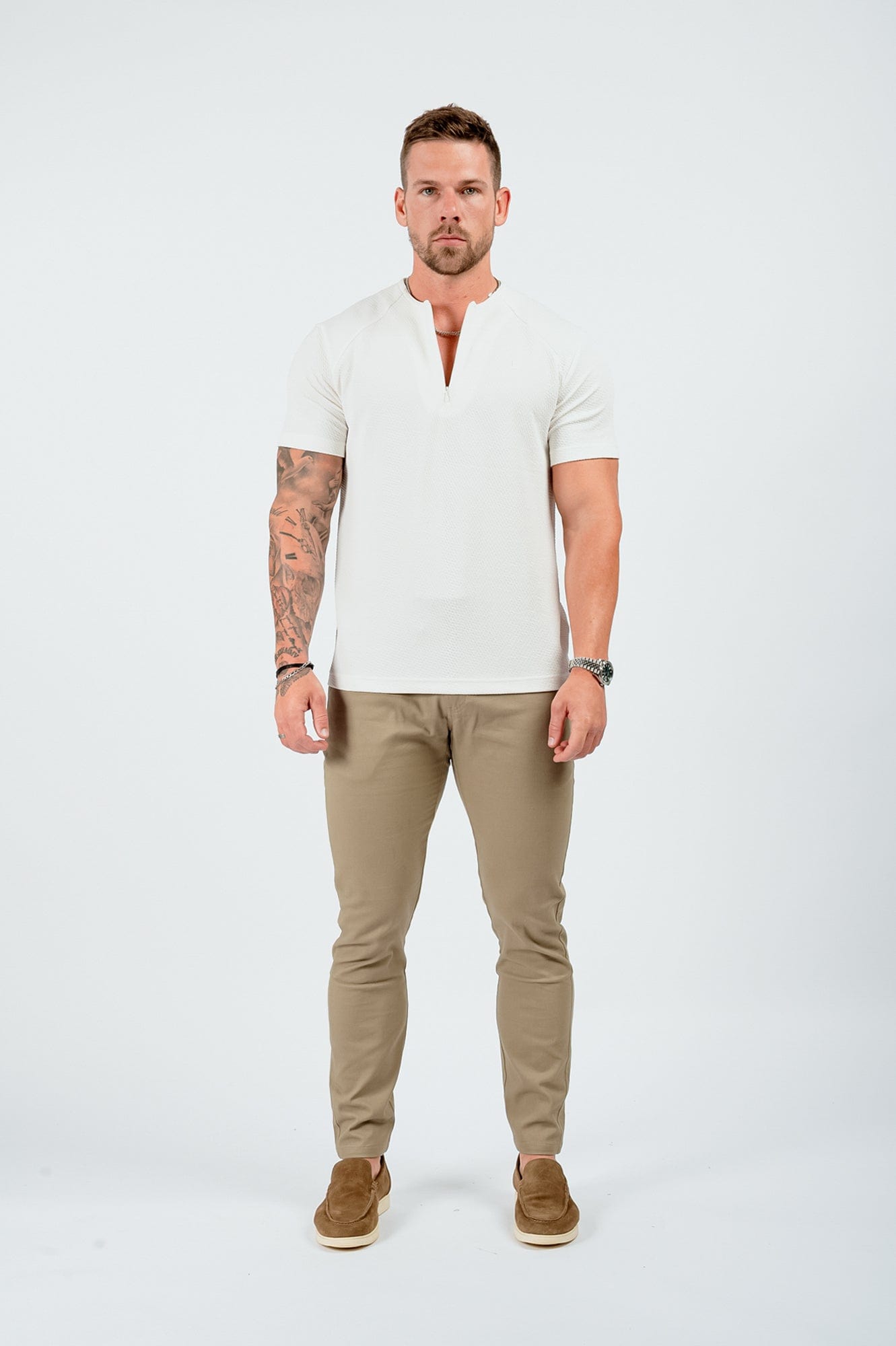 Legend London T-SHIRT TEXTURED HENLEY TOP - WHITE