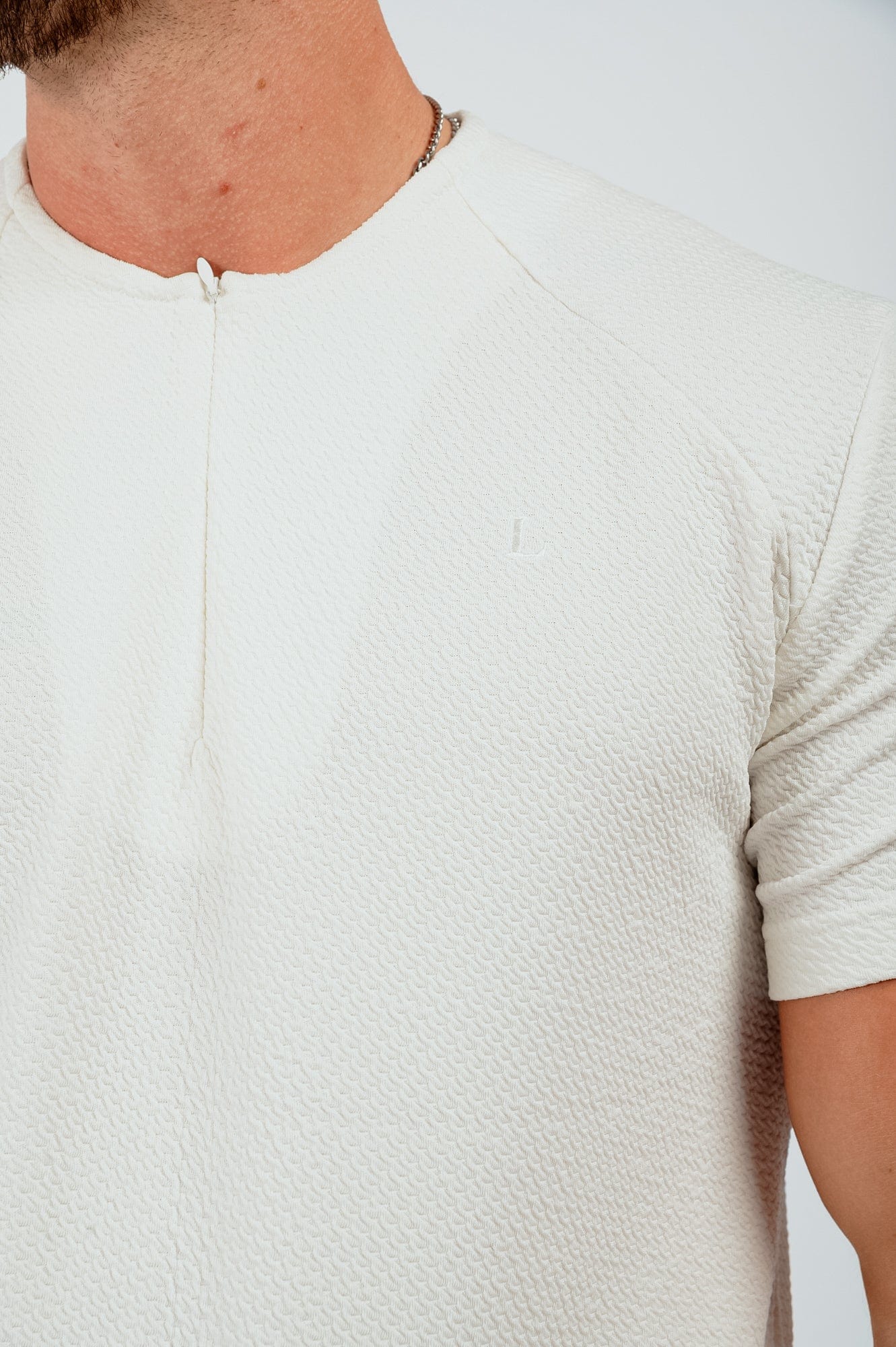 Legend London T-SHIRT TEXTURED HENLEY TOP - WHITE