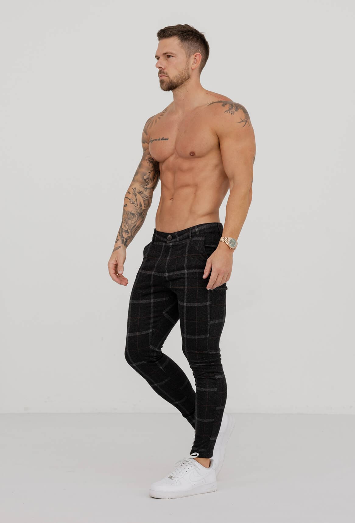 Legend London Trouser CHECKERED STRETCH TROUSERS - BLACK